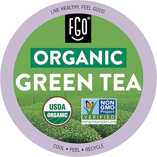 FGO Organic Green Tea K-Cup Pods for Keurig, 24 Count (Pack of 1), Premium Green Tea is USDA Organic, Non-GMO, & Recyclable with Naturally Occurring