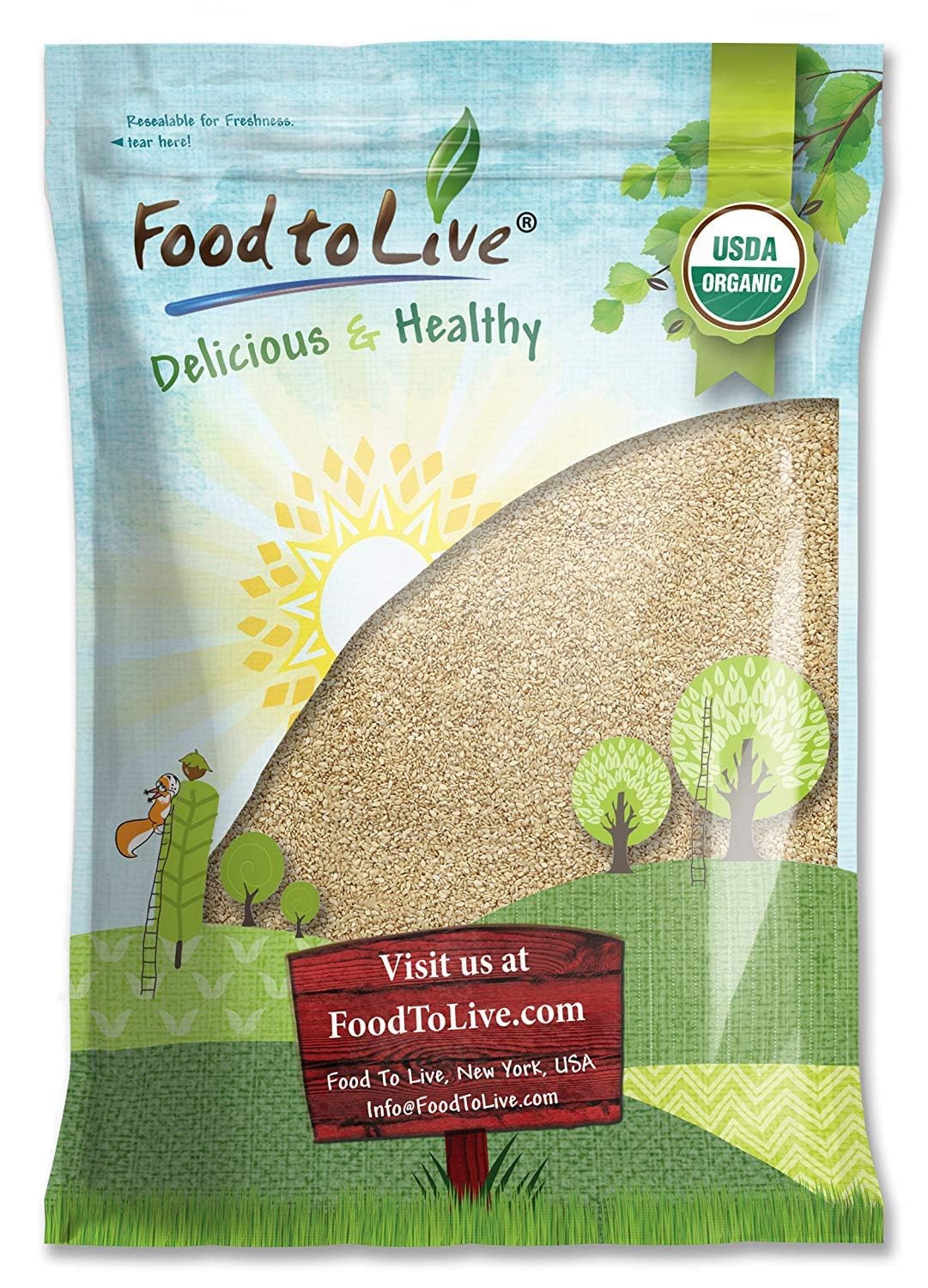 Food to Live Organic Hulled Sesame Seeds, 6 Pounds - Whole Raw White Sesame Seeds, Non-GMO, Kosher, Vegan, Unroasted, Bulk. High in Iron, and Calcium