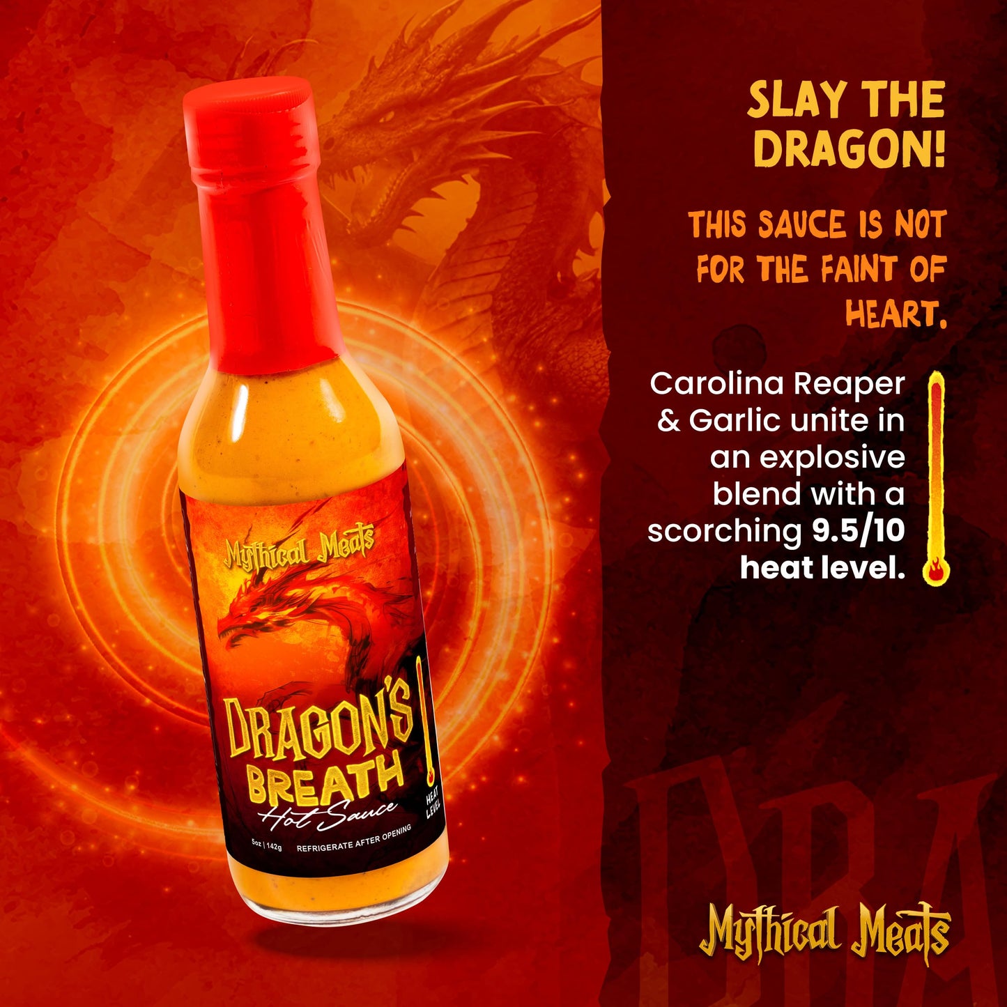 Mythical Meats Dragon's Breath Hot Sauce - Carolina Reaper & Garlic, Gluten Free, Non GMO, 9.5/10 Heat