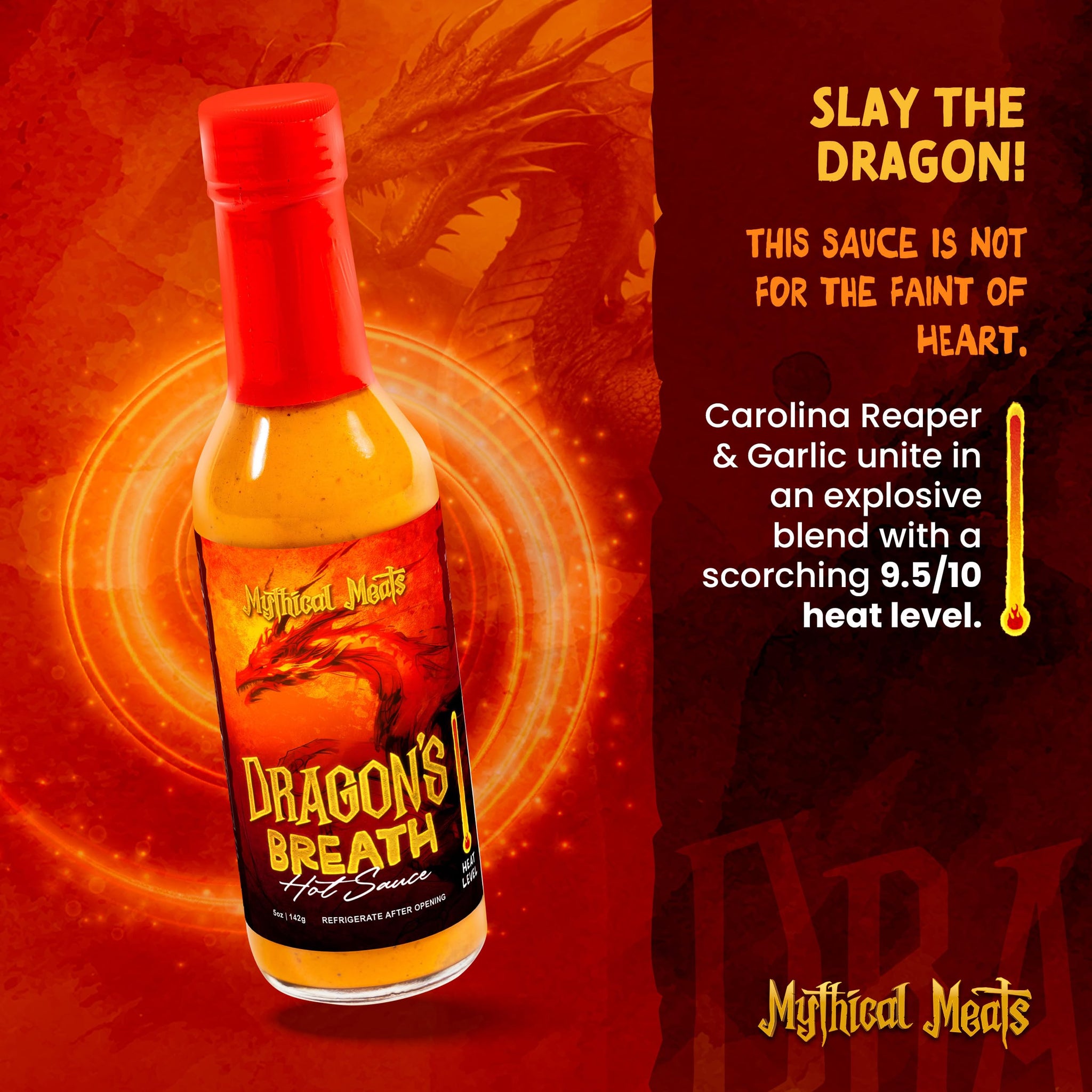 Mythical Meats Dragon's Breath Hot Sauce - Carolina Reaper & Garlic, Gluten Free, Non GMO, 9.5/10 Heat