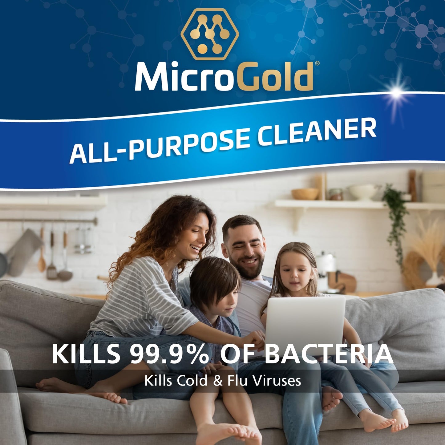 MicroGold All-Purpose Cleaner Spray Kills 99.9% of Bacteria and Viruses Bleach Free for Use in Kitchens and Bathrooms, 24 Fluid Ounces, 1 Pack
