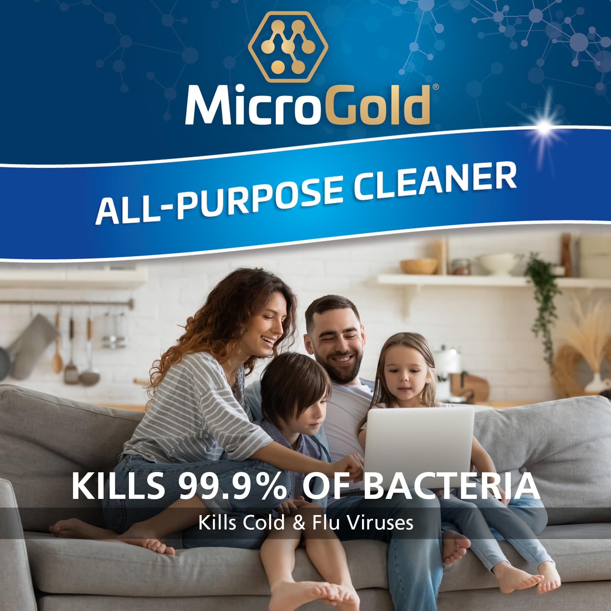 MicroGold All-Purpose Cleaner Spray Kills 99.9% of Bacteria and Viruses Bleach Free for Use in Kitchens and Bathrooms, 24 Fluid Ounces, 1 Pack