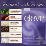 Clevr London Fog Latte, Vegan, Earl Grey Instant Tea Mix, Superfood Powder Blend with Black Tea, Reishi Mushroom, Organic Spices, Coconut Cream