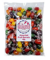 Assorted Hard Candy Fruit Barrels - 4 lbs Bulk Individually Wrapped Orange Cherry Apple Lemon Grape Fresh Sweet Individually Wrapped Classic Treats