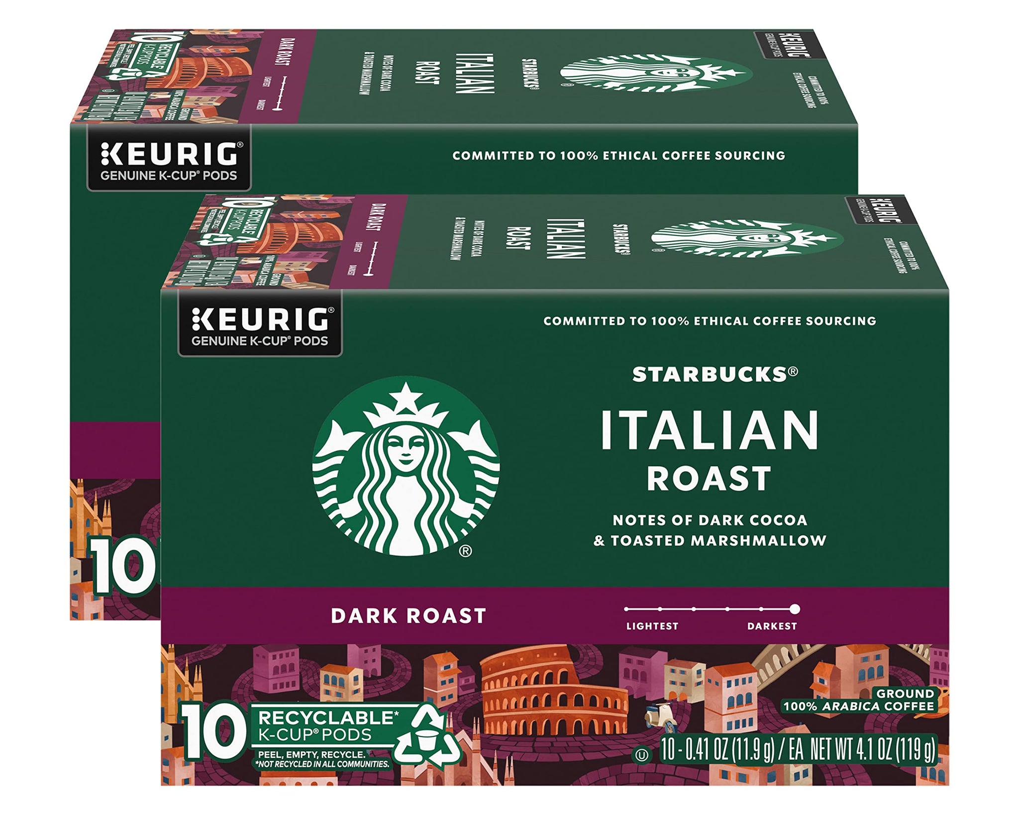 Starbucks Coffee K-Cup Pods, Italian Roast Coffee, Dark Roast, 100% Ground Arabica Coffee, Keurig Genuine K-Cup Pods, 10 CT K-Cups Per Box (Pack of 2