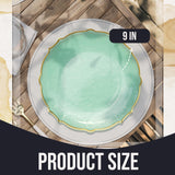 Exquisite Elegant Plastic Dinner Plates - 40 x 9 inch Disposable Plates for Party - Mint with Gold Rim