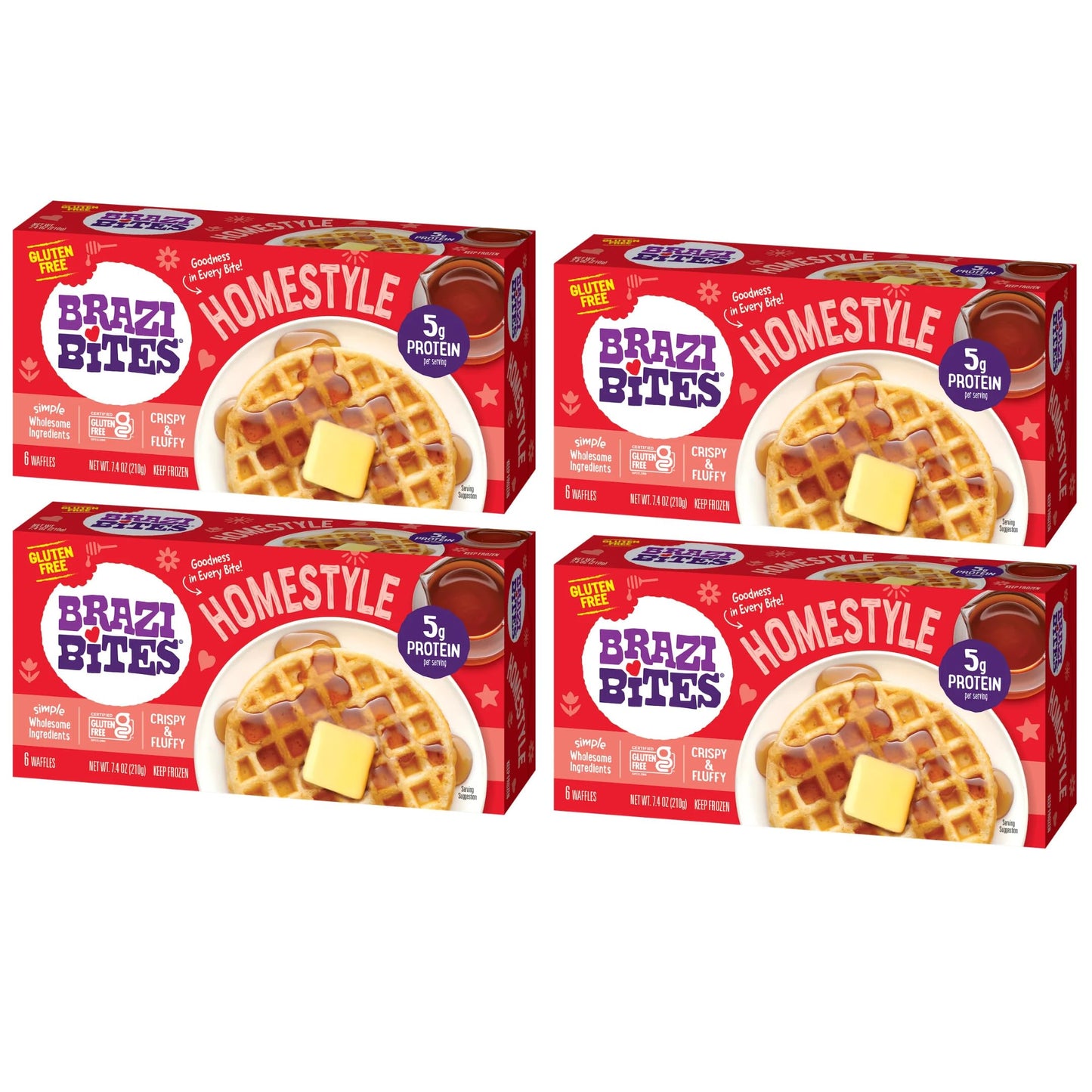 Brazi Bites Gluten-Free Homestyle Waffles | Six-count cartons (4-pack)