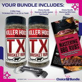 Killer Hogs TX Brisket Rub - Texas Style Premium BBQ Seasoning 2 pk (22 oz) + Barbecue Masters & Bottle Opener (4 Items)!
