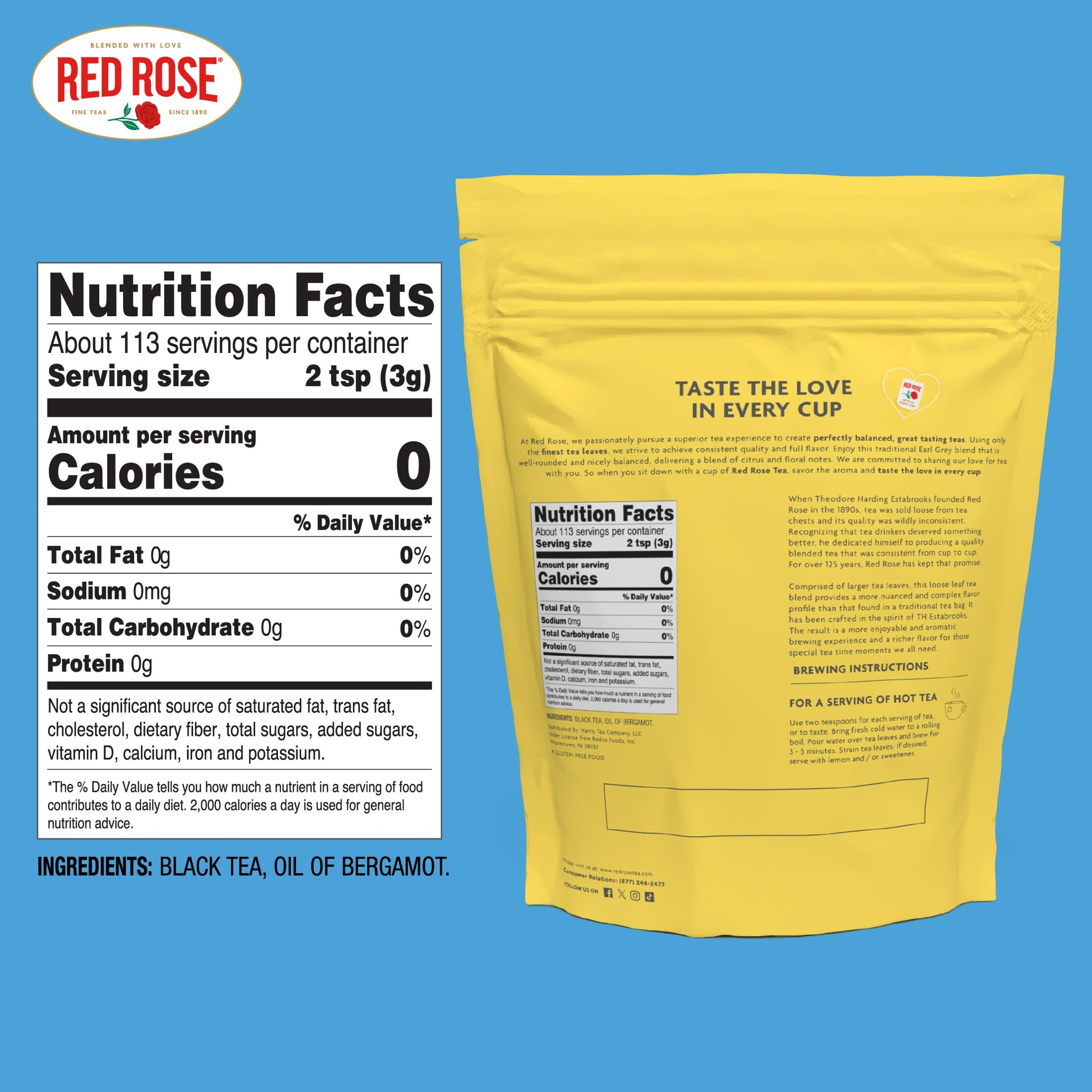 Red Rose Earl Grey, Loose Leaf, Black Tea, With Bergamot Oil, 12 oz