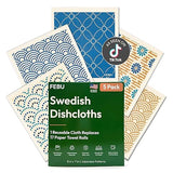 FEBU Swedish Dishcloths for Kitchen | 5 Pack Japanese Reusable Paper Towels Washable | Swedish Dish Towels | Non-Scratch Cellulose Sponge Cloths | No