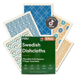 FEBU Swedish Dishcloths for Kitchen | 5 Pack Japanese Reusable Paper Towels Washable | Swedish Dish Towels | Non-Scratch Cellulose Sponge Cloths | No