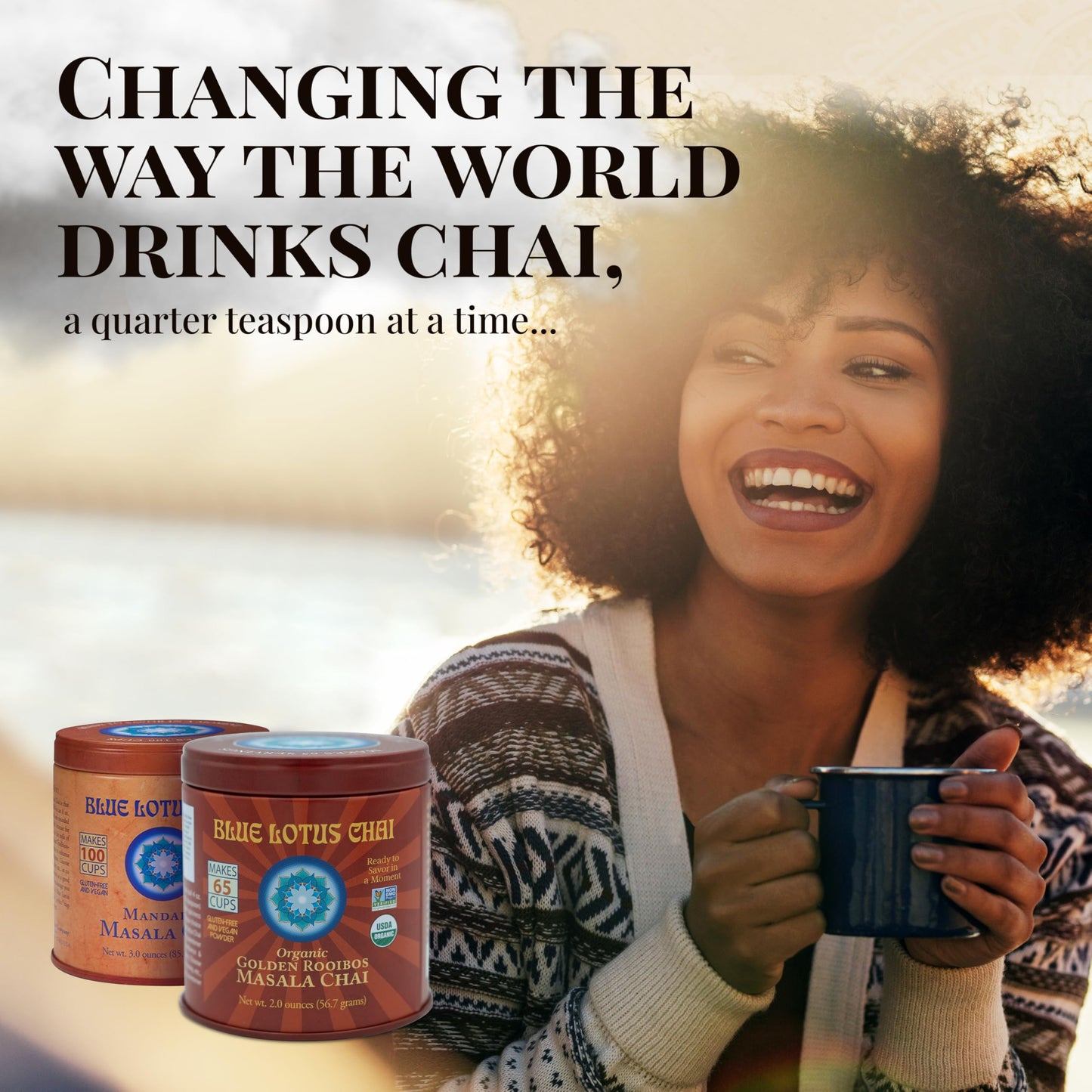 Blue Lotus Chai - Golden Rooibos Flavor Masala Chai - Makes 65 Cups - 2 Ounce Masala Spiced Chai Powder with Organic Spices - Instant Indian Tea No