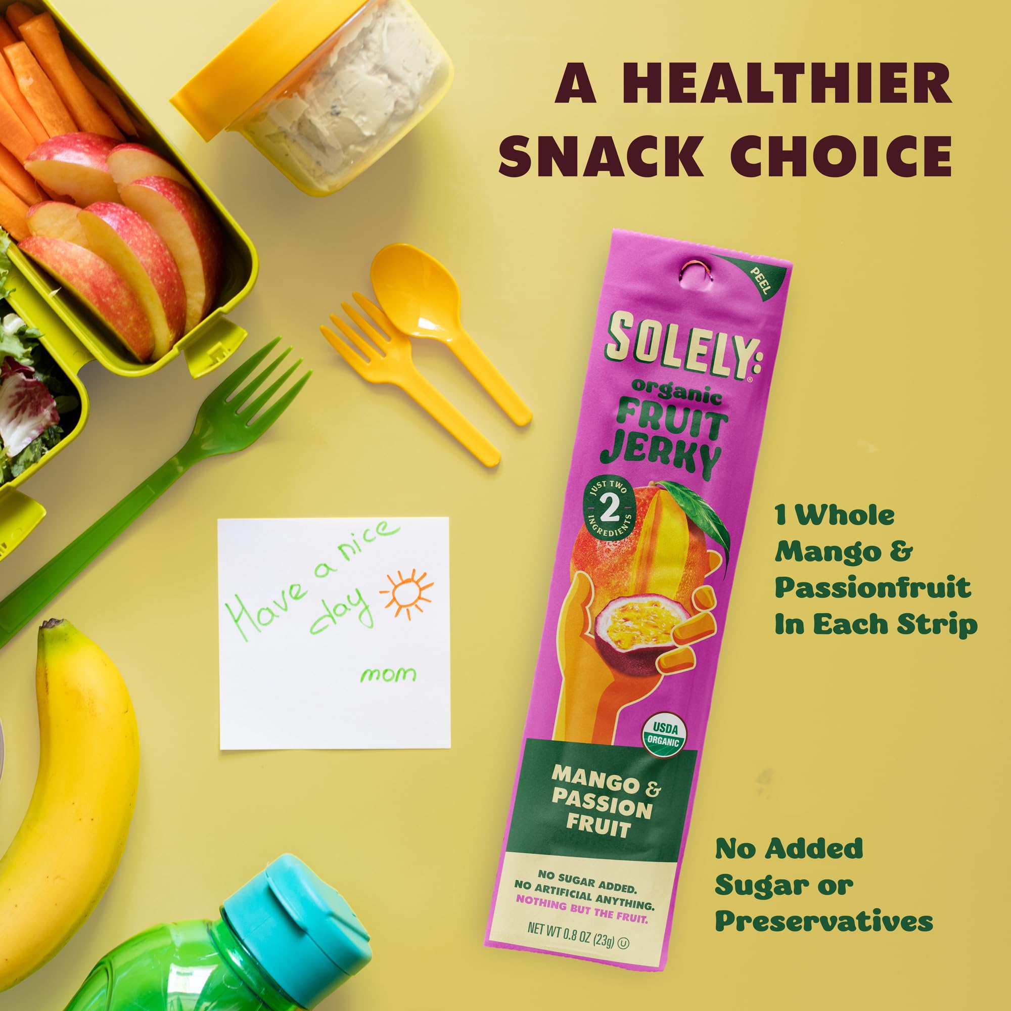 SOLELY - Organic Mango Passion Fruit Jerky - 1 Individually Wrapped Strip - Fruit Leather Made from Dried Fruit - Healthy Snacks for Adults & Kids