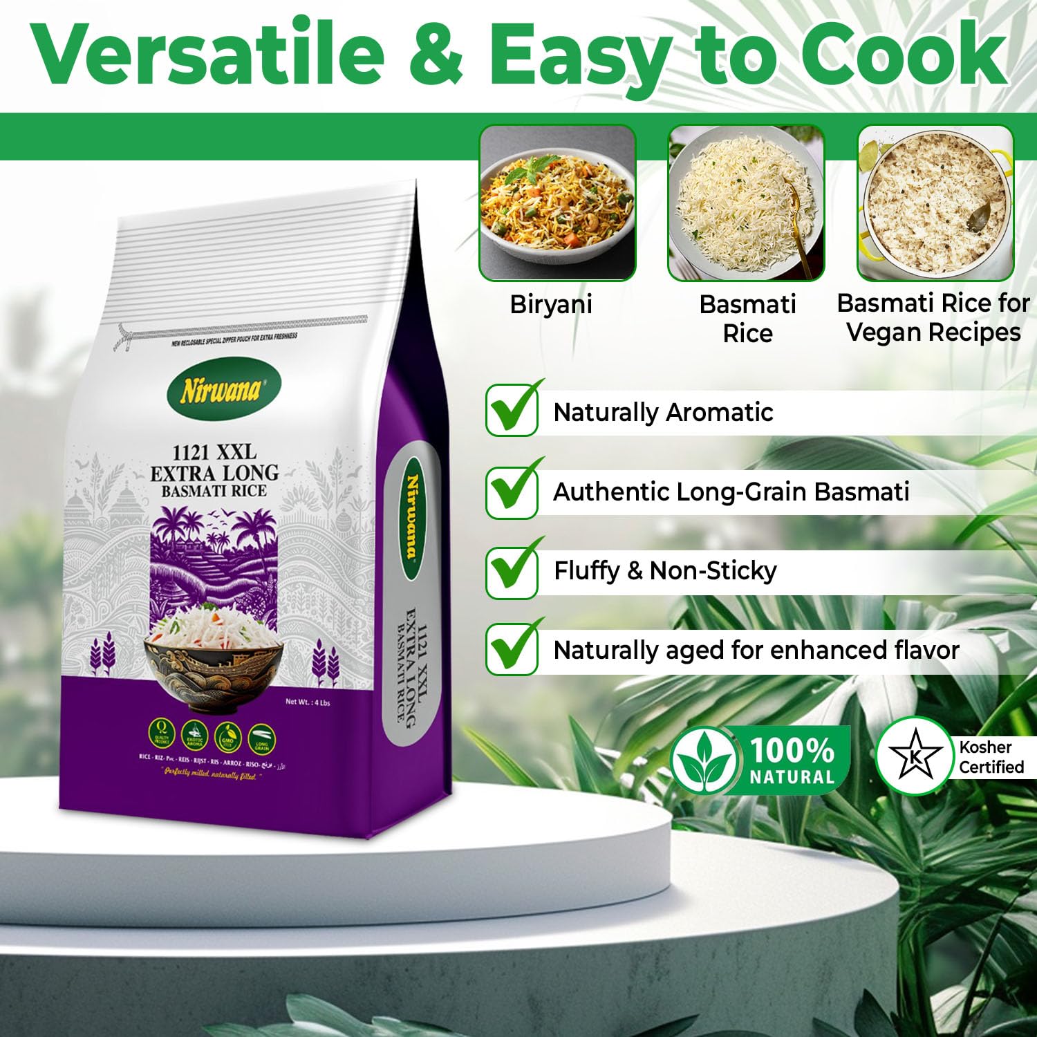 Premium Basmati Rice - Aromatic Long-Grain White, Perfect for Pilaf & More - Ideal for Rice Cooker, Microwave, & Instant Rice Meals (4lb)