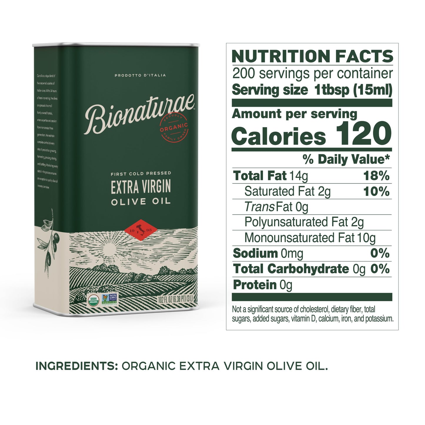 Bionaturae Extra Virgin Olive Oil - Organic Olive Oil, Non-GMO, USDA Certified Organic, Recyclable Glass, 100% Authentic Italian Olive Oil, Made in