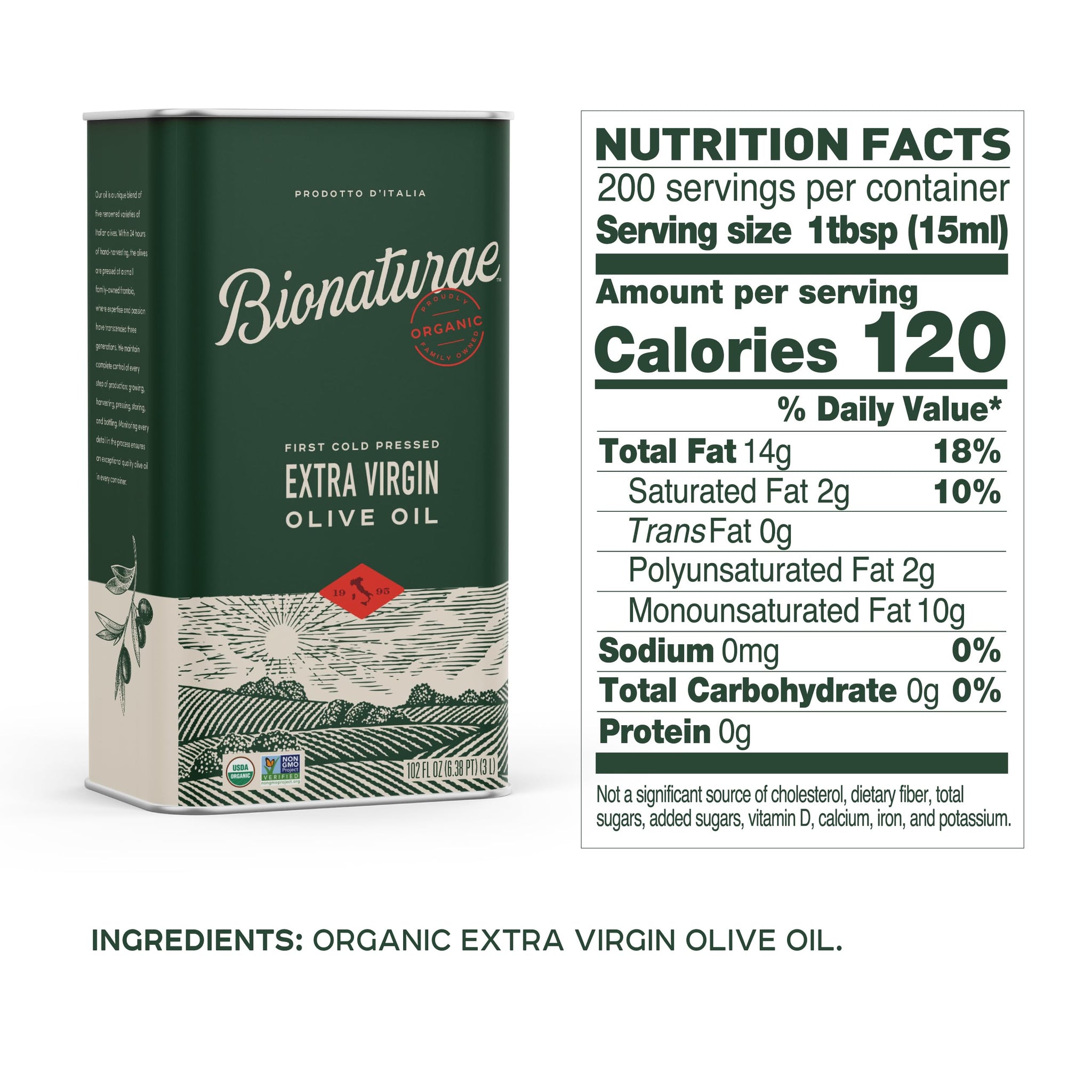 Bionaturae Extra Virgin Olive Oil - Organic Olive Oil, Non-GMO, USDA Certified Organic, Recyclable Glass, 100% Authentic Italian Olive Oil, Made in
