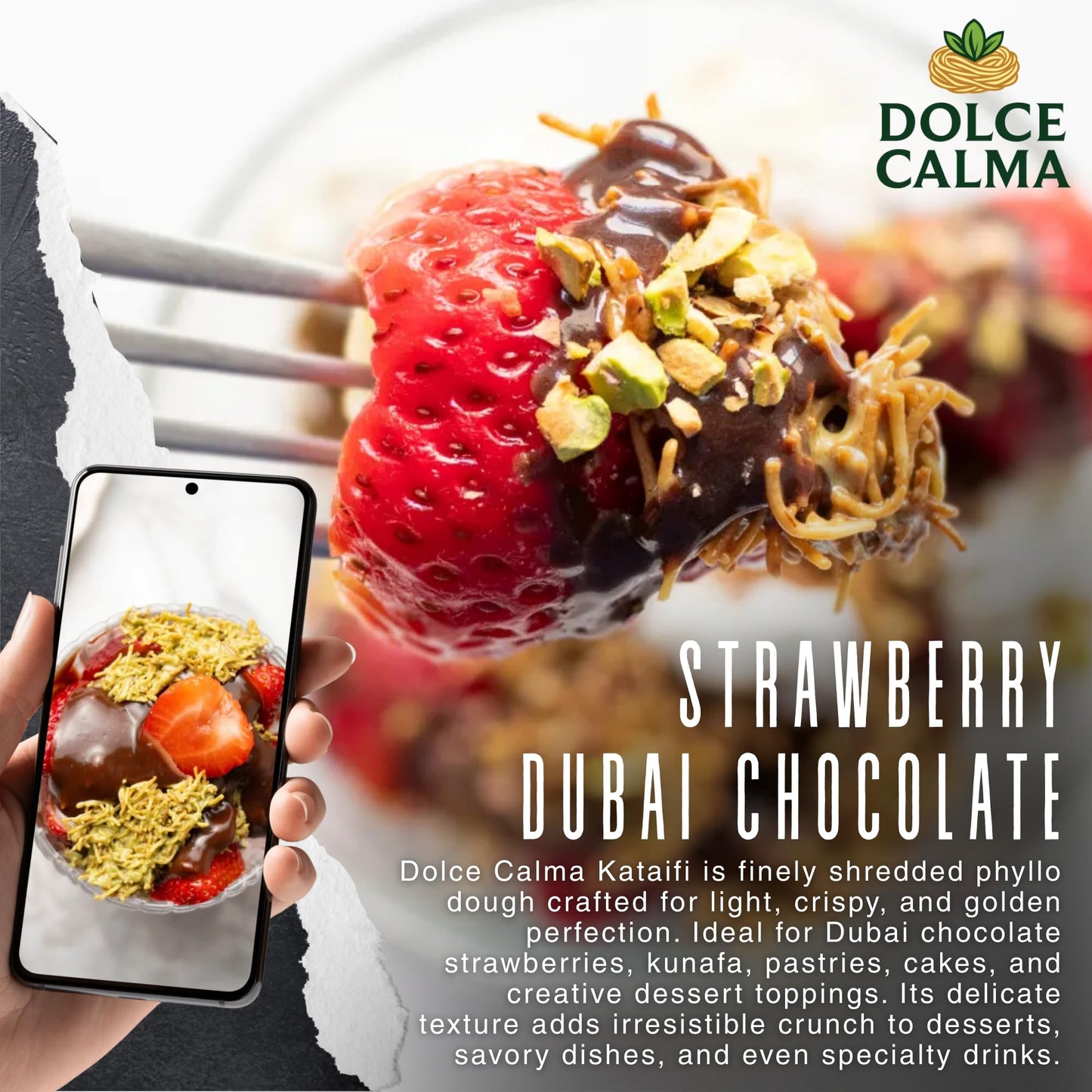 Dolce Calma Premium Roasted Kataifi Dough (10kg / 22lb) - Kadayif for Dubai Chocolate Bar, Kunafa & Baklava Desserts, Finely Shredded Fillo, Large