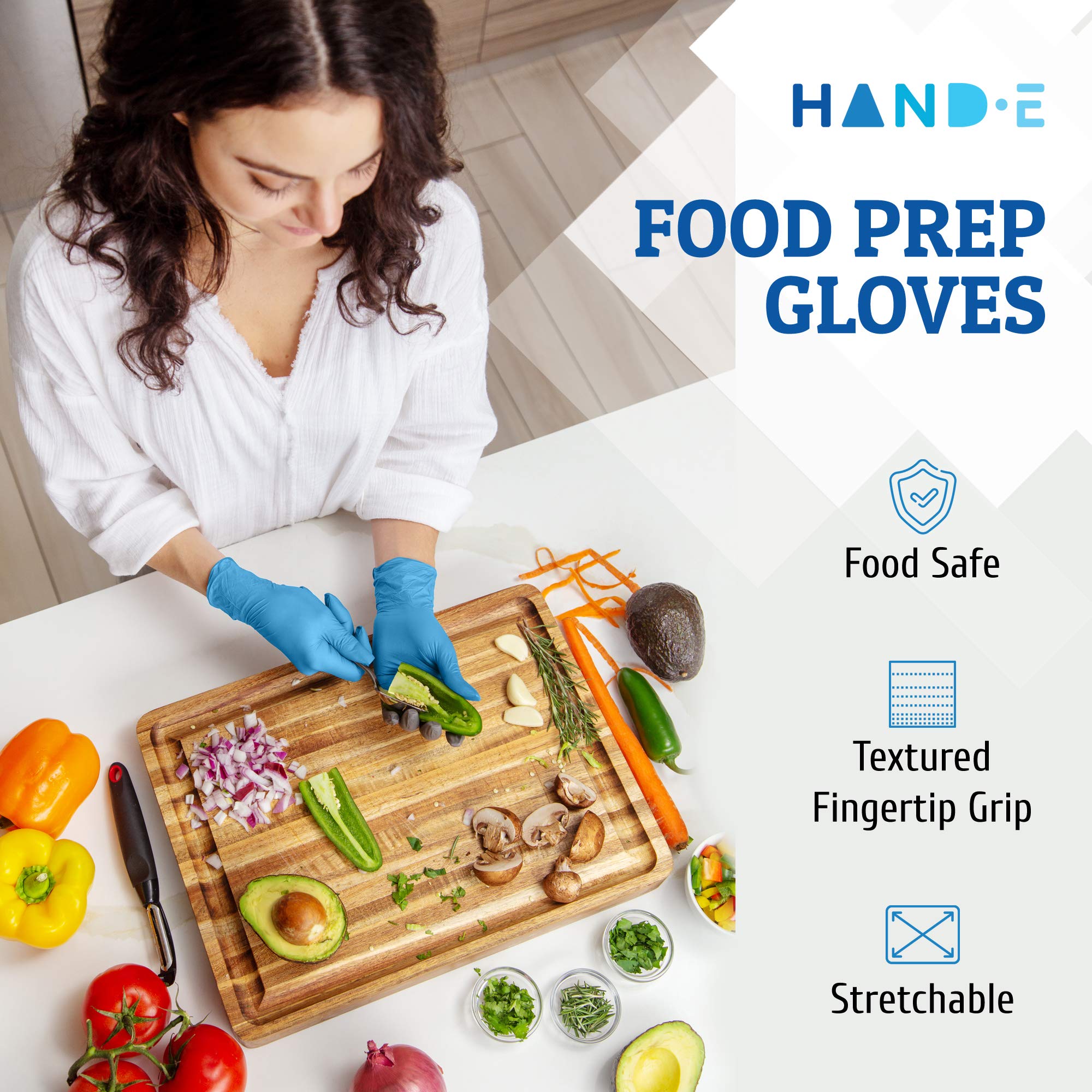 Hand-E Disposable Blue Nitrile Gloves Medium - 100 Count - Kitchen Gloves - Powder Free, Latex Free Medical Exam Gloves with Textured Grip Fingertips