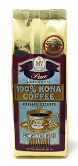 Mulvadi 100% Kona Coffee Private Reserve, Ground, 7 oz Resealable Bag - Premium Hawaiian Coffee