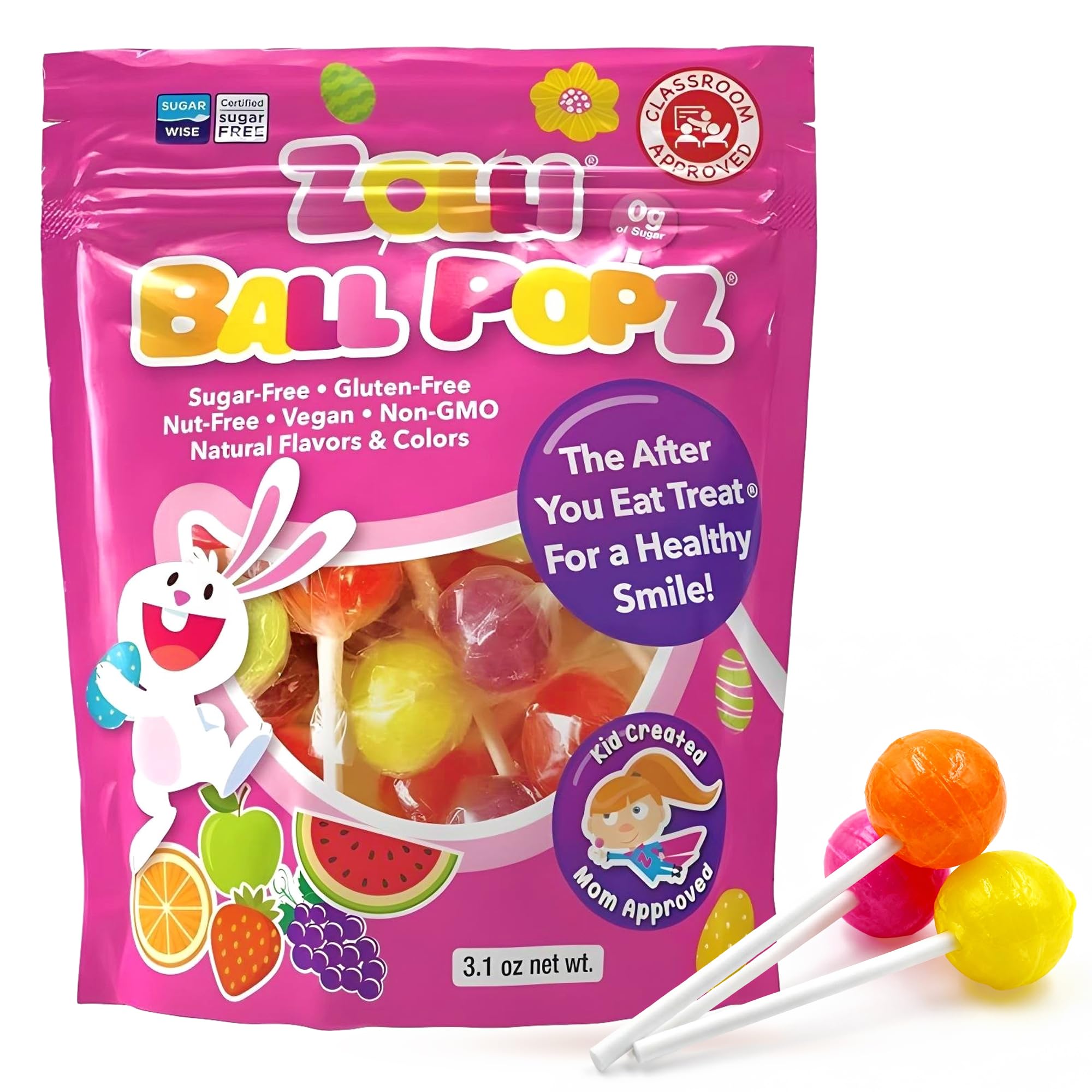 Zollipops Zolli Ball Popz Lollipops Clean Teeth, Easter, 3.1oz
