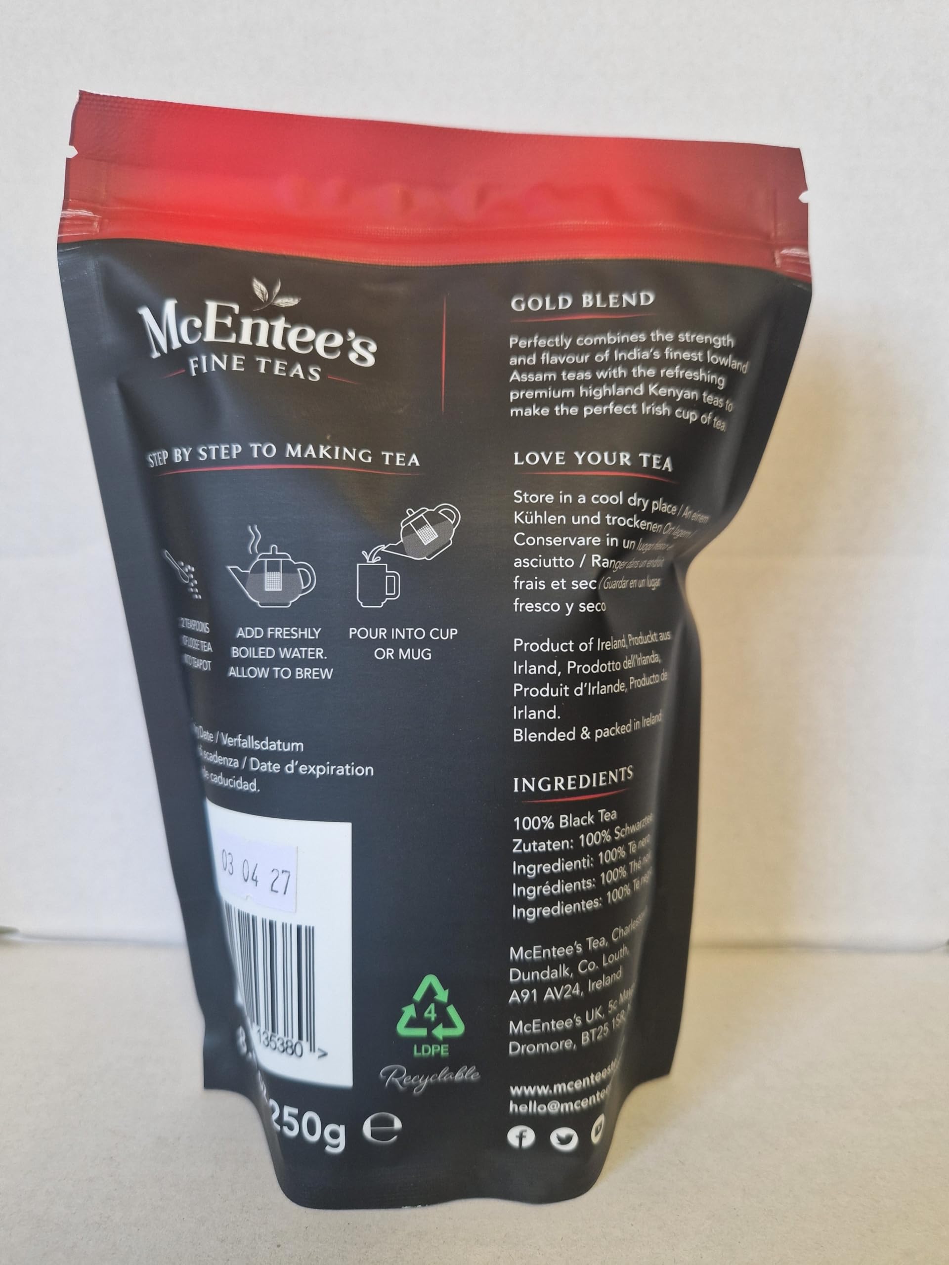McEntee's Irish Loose Leaf Gold Blend - 250g Refill Bag - Expertly Blended in Ireland for That Perfect Cup of Traditional Assam & Kenyan Tea