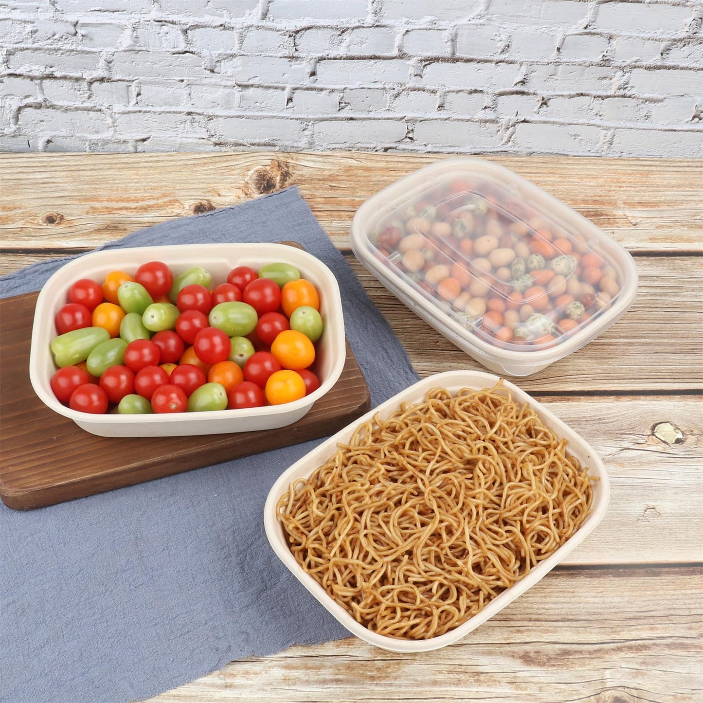 JAYEEY 35oz Disposable salad bowls with lids, Sugarcane Fiber Paper Bowls take away food containers meal prep deli container 50 Pack