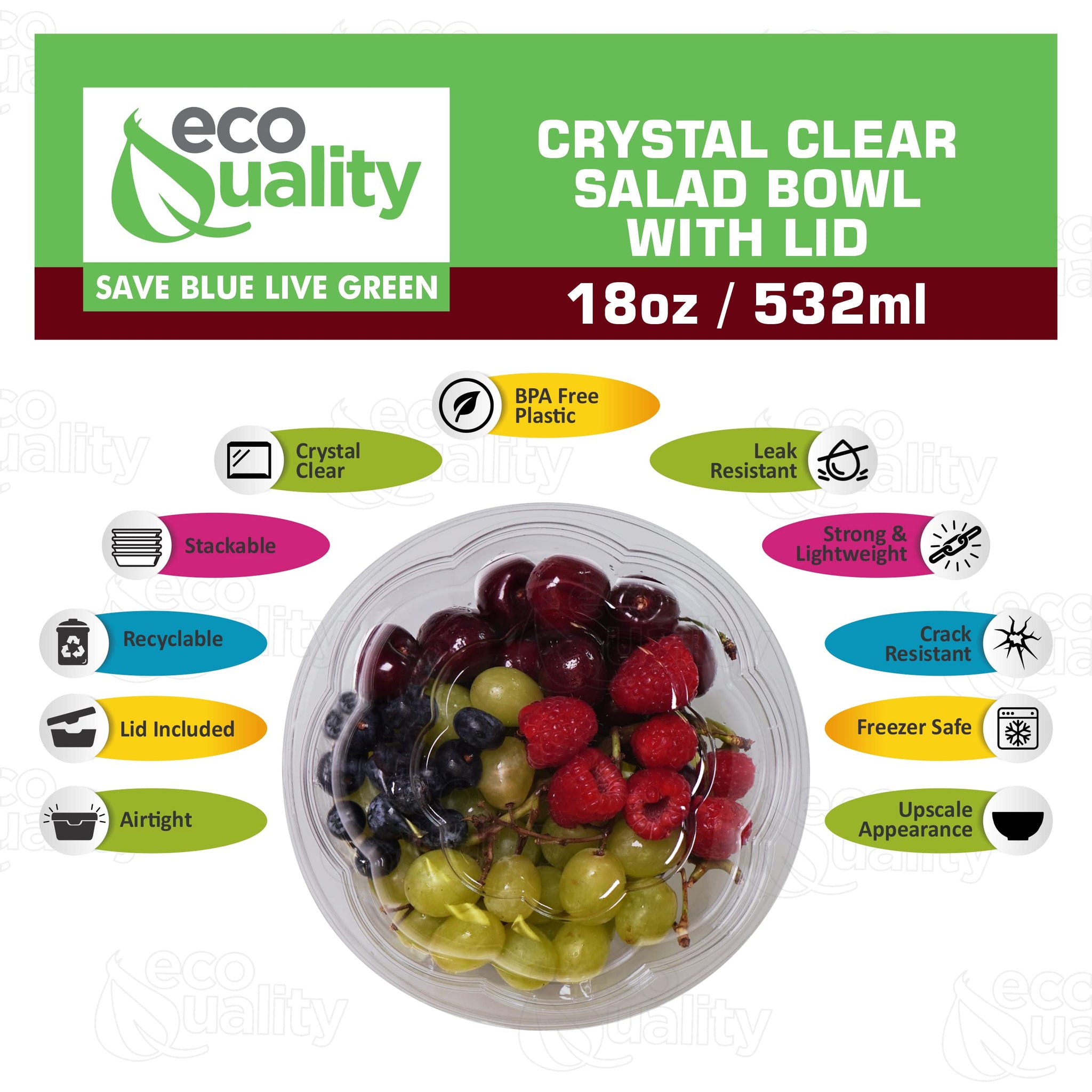18oz Clear Disposable Salad Bowls with Lids (50 Pack) - Clear Plastic Disposable Salad Containers for Lunch To-Go, Salads, Fruits, Airtight, Leak