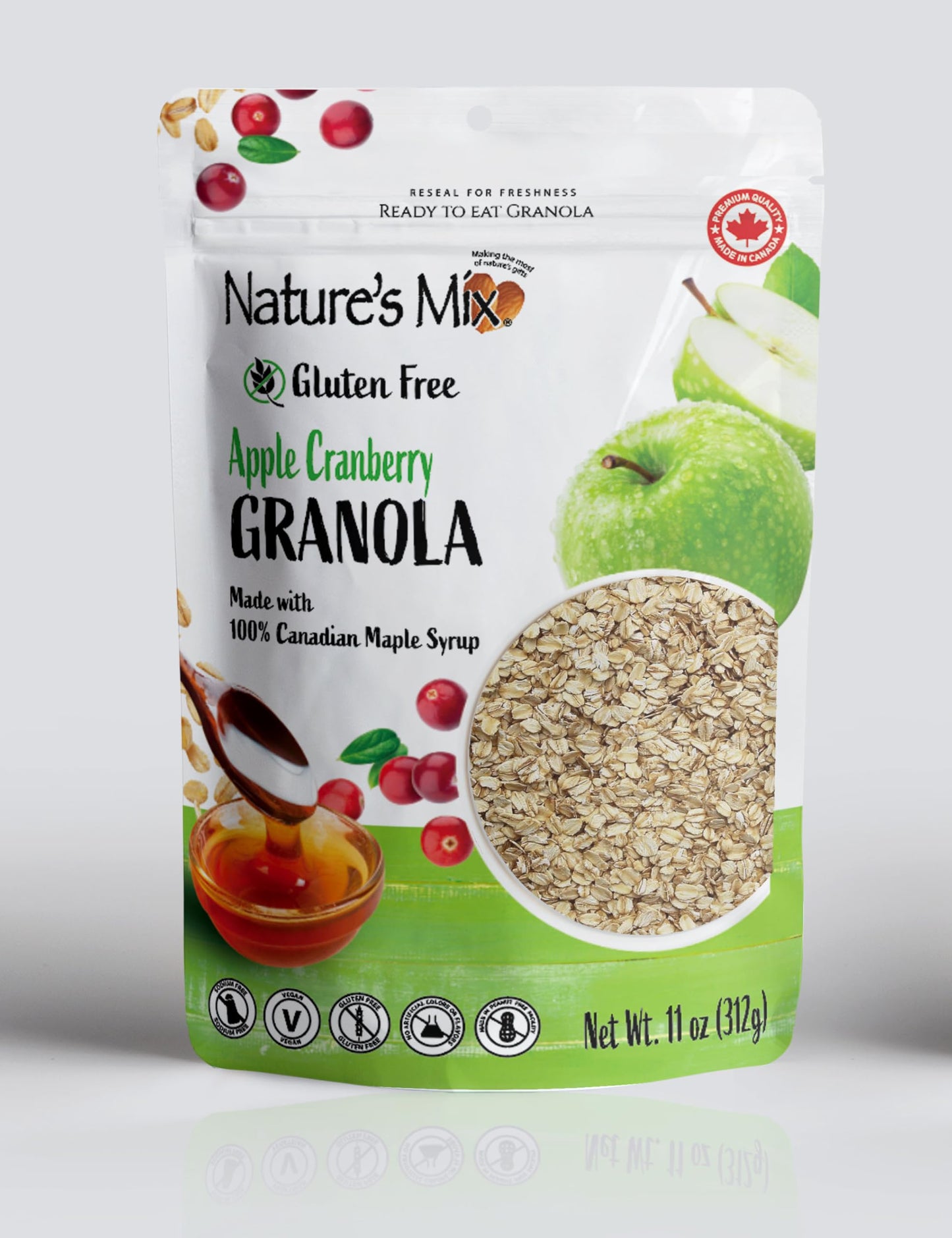Gluten Free - Apple Cranberry Granola - Nut Free - Made with 100% Pure Maple Syrup - Vegan and Kosher Certified - 11 oz