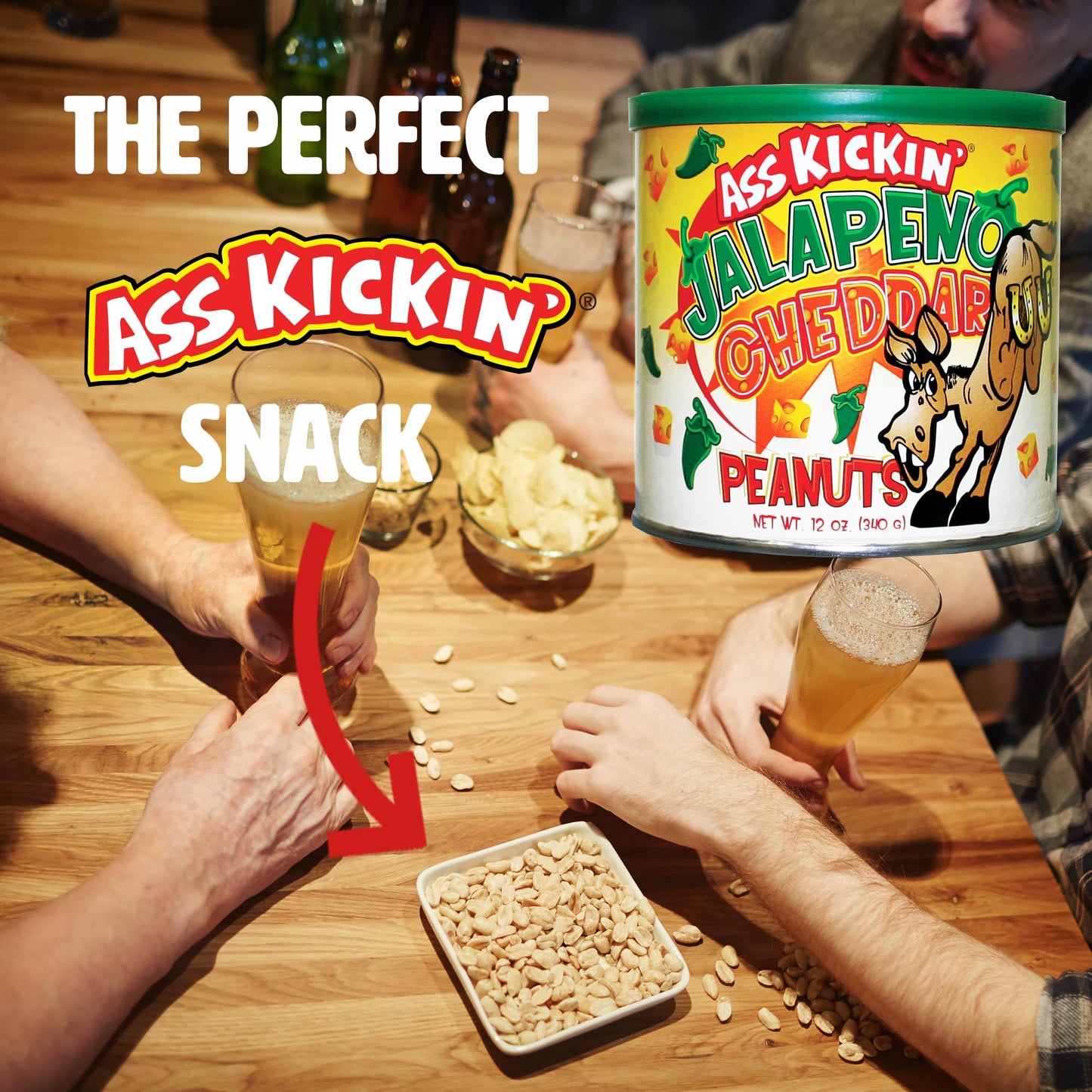 ASS KICKIN’ Jalapeno Cheddar Spicy Hot Peanuts - 12oz - Perfect Premium Ultimate Spicy Snack Gourmet Gift Hottest Peanuts - Try if you dare!