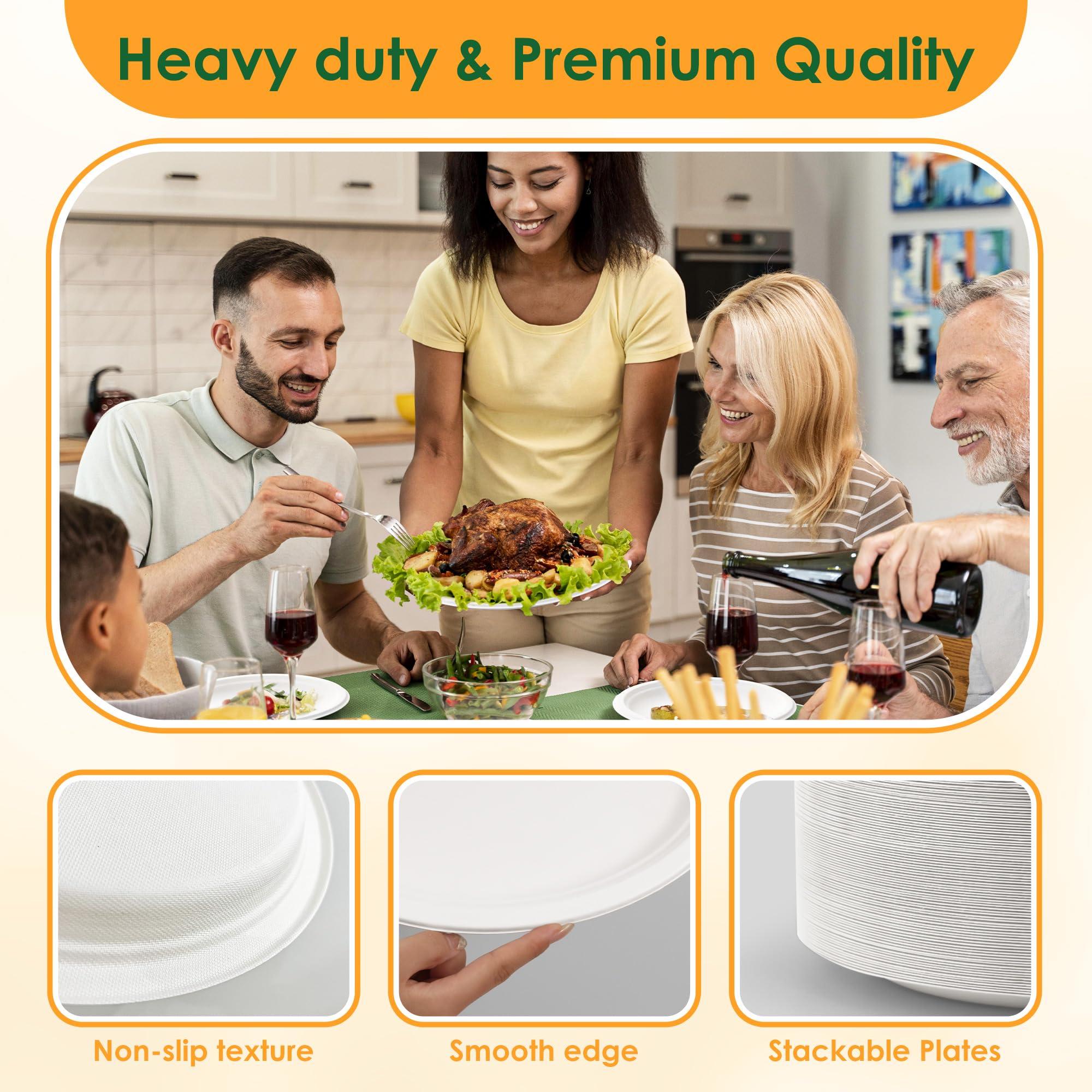 FEHHTO 100% Compostable Oval Paper Plates, 12.5Inch 50Pack Disposable Heavy Duty Bagasse Platters Eco-Friendly Biodegradable Sugarcane Plates for BBQ