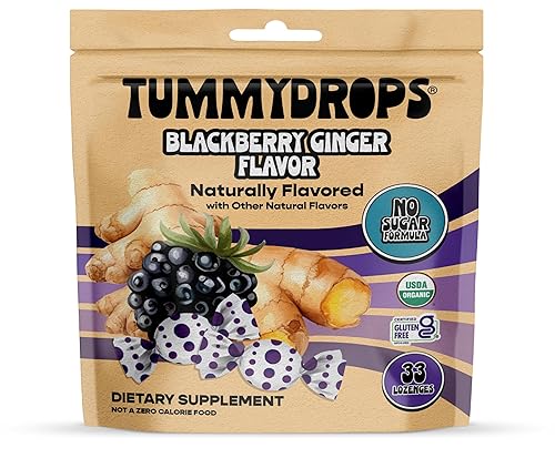 Tummydrops, No Sugar Sweet Blackberry Ginger Flavor, Gluten Free & Vegan, 33 Individually Wrapped Organic Ginger Lozenges Made with Organic Monkfruit