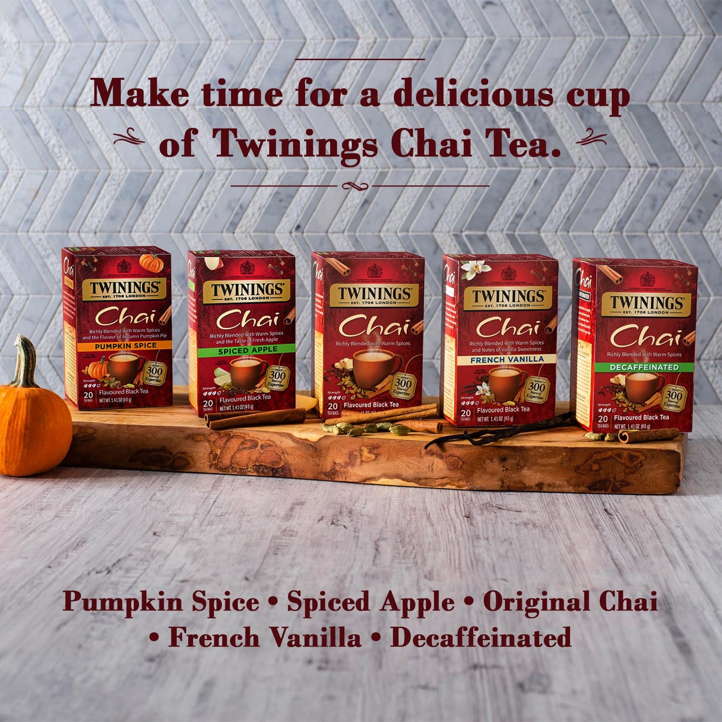 Twinings Decaffeinated Chai Tea, Black Tea Blend with Cinnamon, Ginger, Cardamon, 20 Count (Pack of 3)