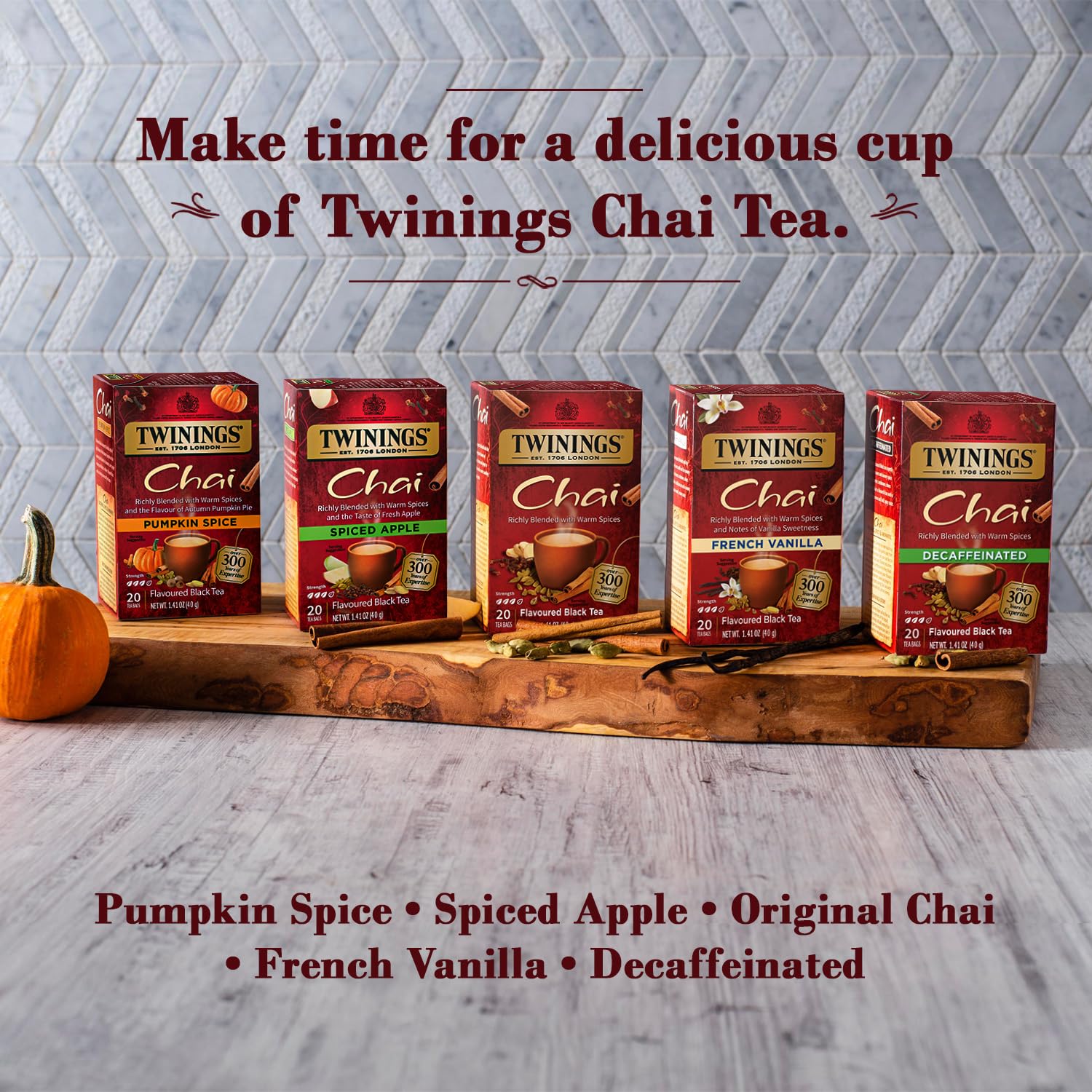 Twinings Decaffeinated Chai Tea, Black Tea Blend with Cinnamon, Ginger, Cardamon, 20 Count (Pack of 3)
