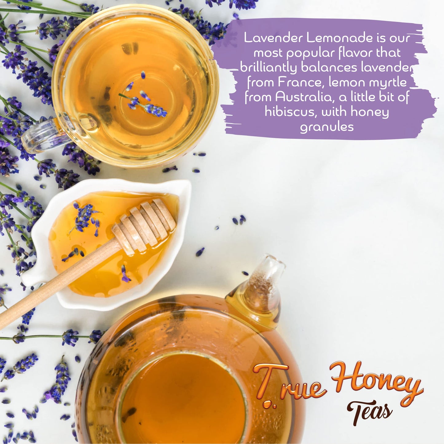 True Honey Lavender Lemonade Tea Bags - Tranquil Tea for Sleep, Stress Relief and Calm - All Natural Organic Lemon Myrtle Herbal Caffeine-Free Blended