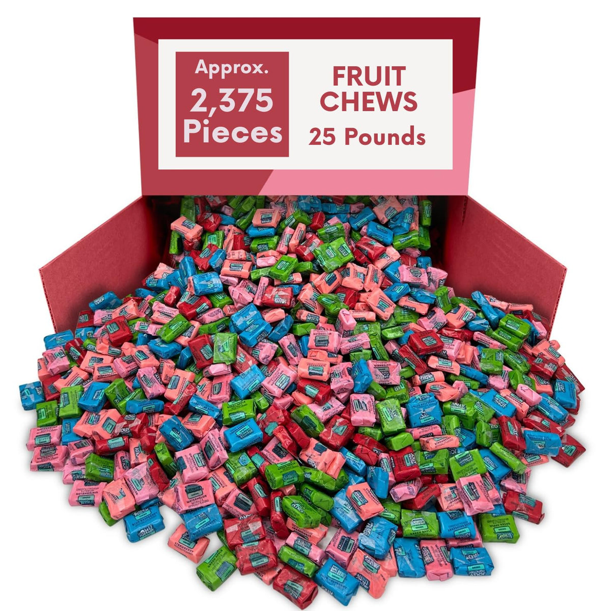 Chewy Fruit Flavored Candy Pieces Individually Wrapped Bulk Bag - 25 lb (Approx. 1500 pieces)