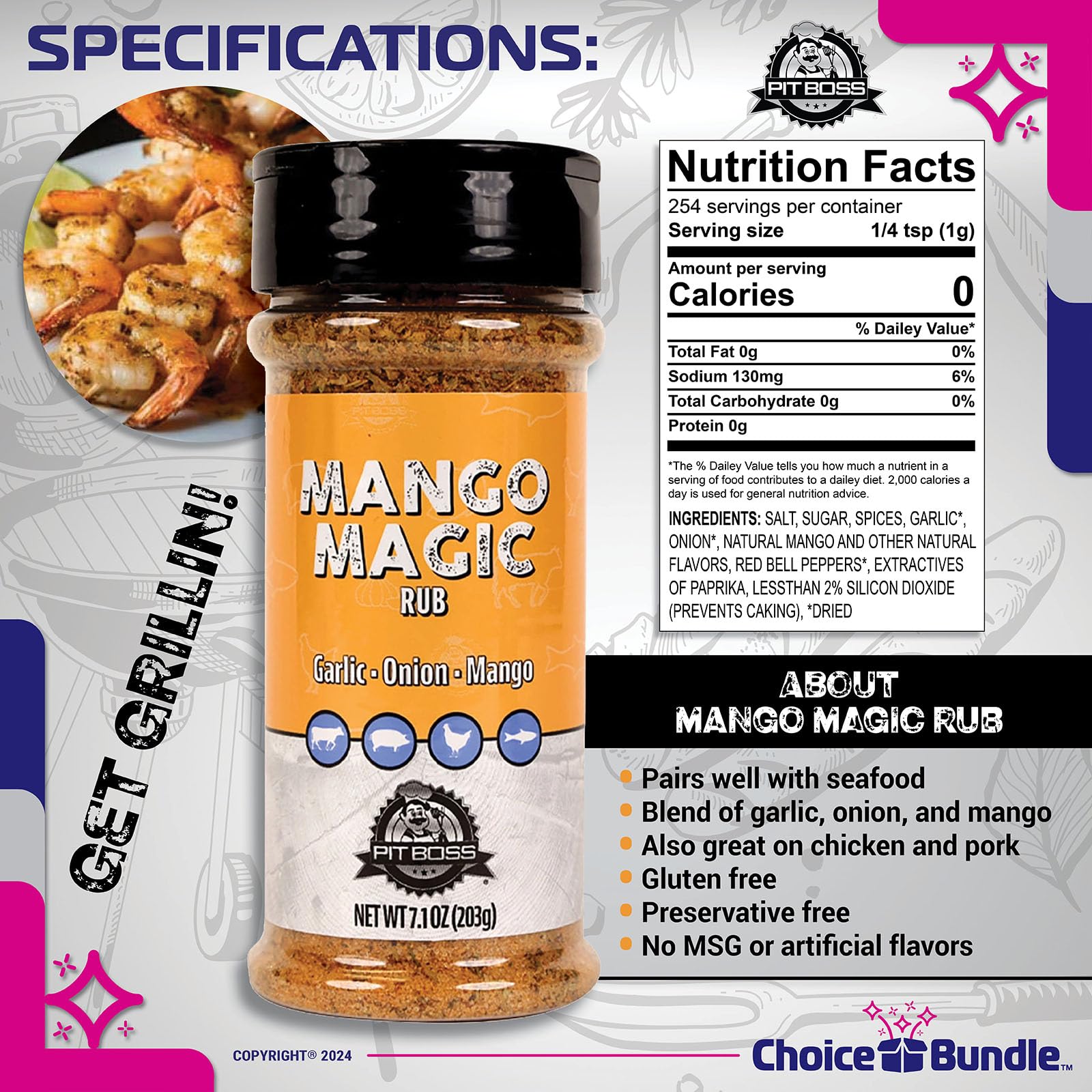 Pit Boss Mango Magic Premium BBQ Barbecue Mixed Seasoning Spice & Dry Rub 2 pk Choice Bundle (14.2 oz) + Guide & Keychain Bottle Opener (4 Items)!