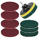 4-Inch Scrub Drill Brush Power Scouring Pads Household Cleaning Set 4 Red Pads 4 Green Pads 1 Drill Attachment and 1 Universal Shaft for Kitchen