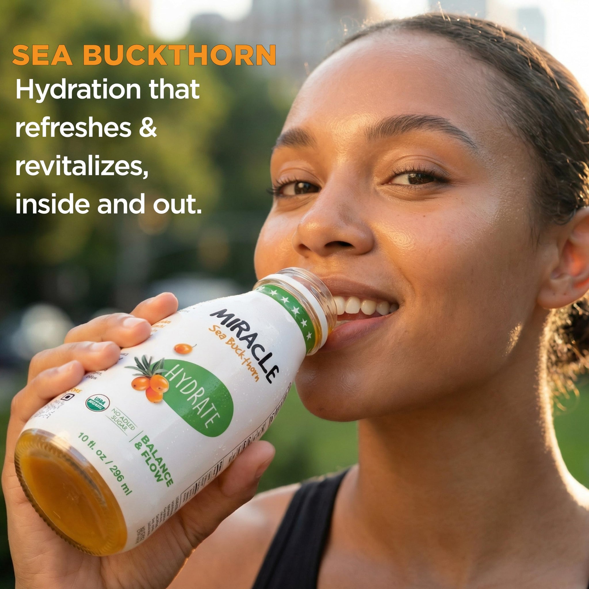 Miracle Sea Buckthorn HYDRATE - USDA Organic Sea Buckthorn Juice Drink | Omega 7 & Antioxidant Rich Superfruit | Apple, Carrot & Ginger Blend | No