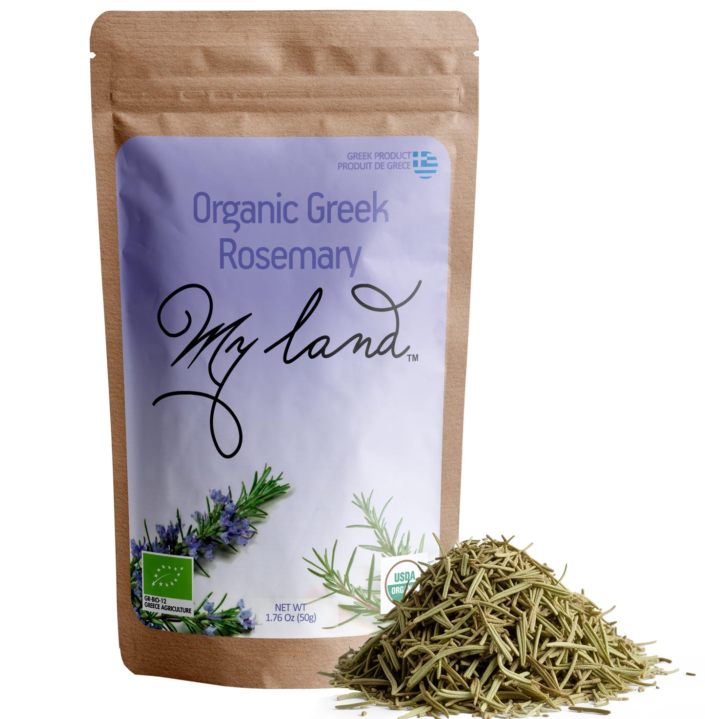 My Land Organic Dried Rosemary Leaves - 1.76 oz (50 g) | USDA Certified Organic Herb for Tea & Culinary Use | Naturally Aromatic Mediterranean