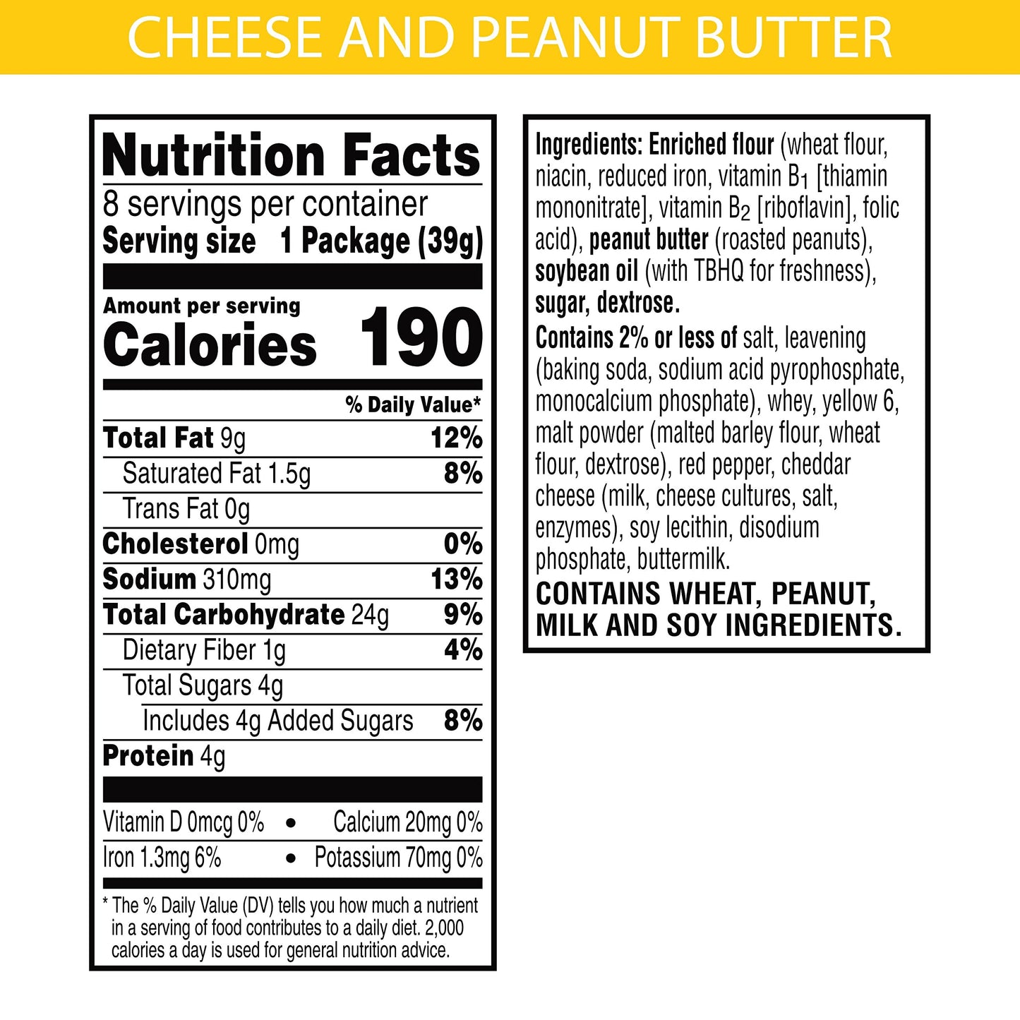 Keebler Cheese and Peanut Butter Sandwich Crackers, Single Serve, 1.38 oz Packages, 8 Count(Pack of 6)
