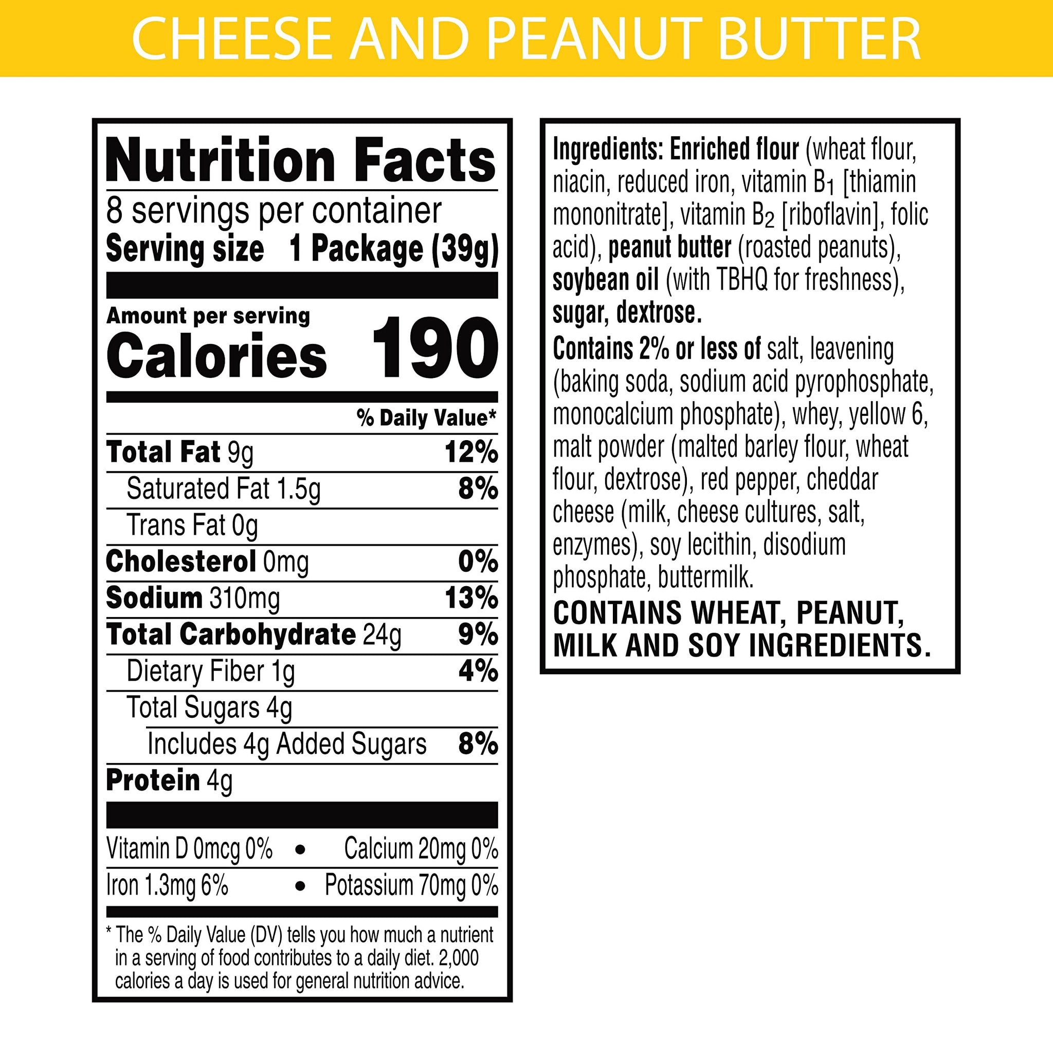 Keebler Cheese and Peanut Butter Sandwich Crackers, Single Serve, 1.38 oz Packages, 8 Count(Pack of 6)