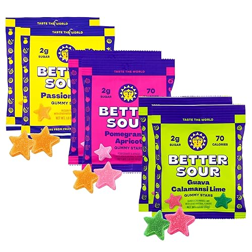 Better Sour Variety Pack, Guava Calamansi, Pomegranate Apricot, and Passion Fruit Sour Gummy Stars, Bold Fruit Flavor, mouthwatering Sour Candy, Vegan