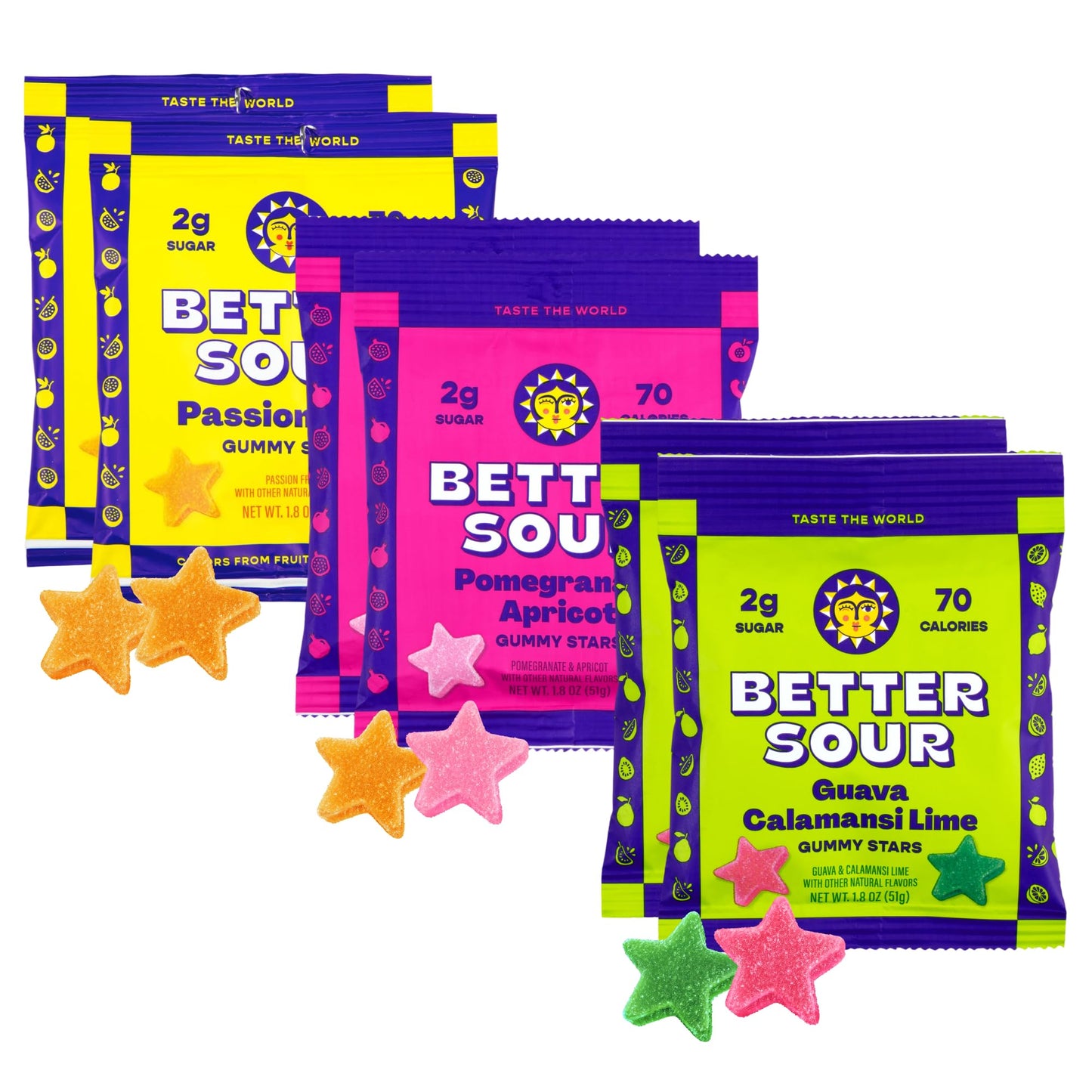 Better Sour Variety Pack, Guava Calamansi, Pomegranate Apricot, and Passion Fruit Sour Gummy Stars, Bold Fruit Flavor, mouthwatering Sour Candy, Vegan