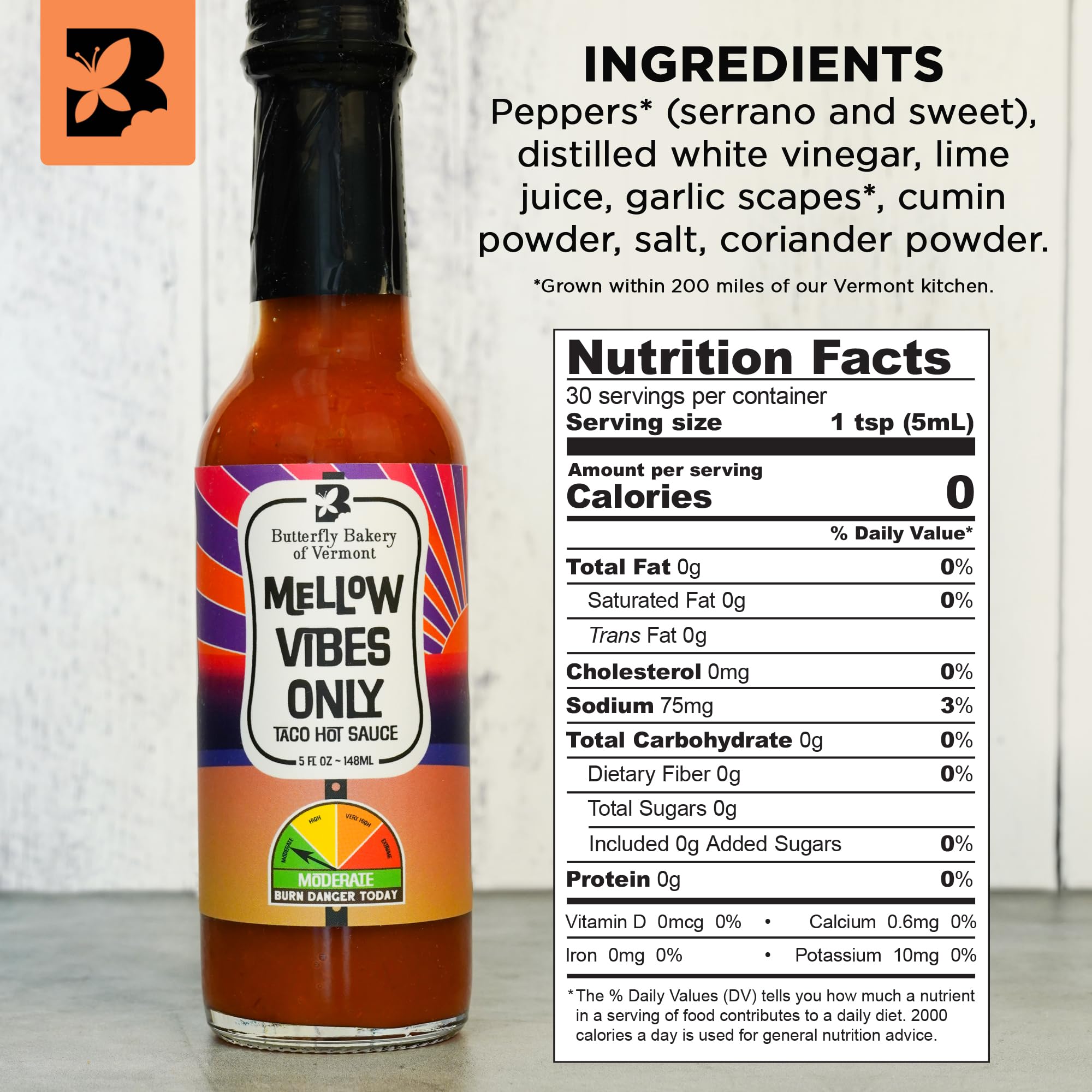 Butterfly Bakery of Vermont Mellow Vibes Only Taco Hot Sauce, 5 fl oz