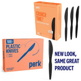 Perk Heavy?Weight Polystyrene Plastic Knives, 100 Count Disposable Knives for Everyday Meals, Parties & Desserts, Black