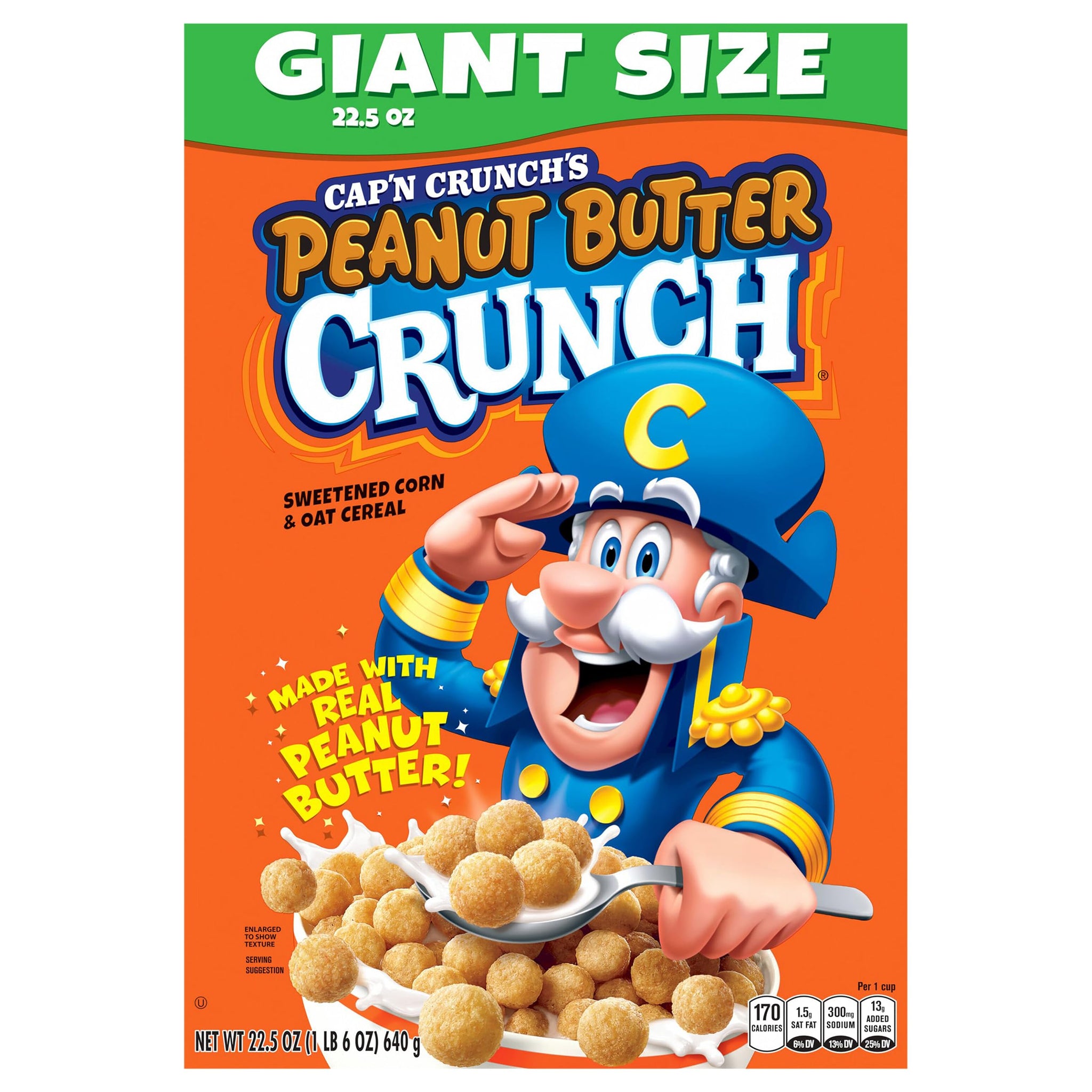 Cap'n Crunch, Giant Size Peanut Butter Crunch Cereal, 22.5 Ounce
