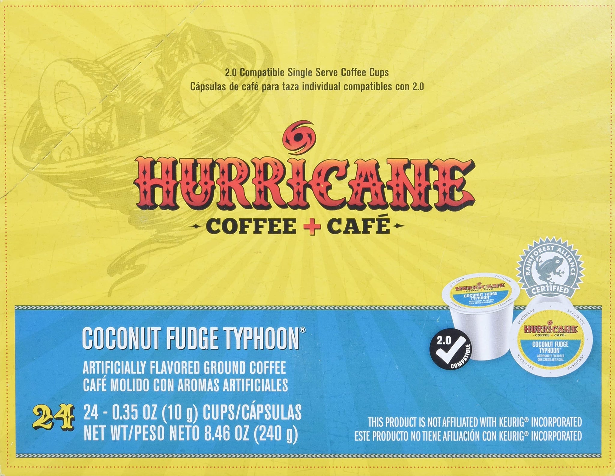 Hurricane Coffee & Tea Coconut Fudge Typhoon Single Cup Coffee for Keurig K Cup Brewers, 24Count