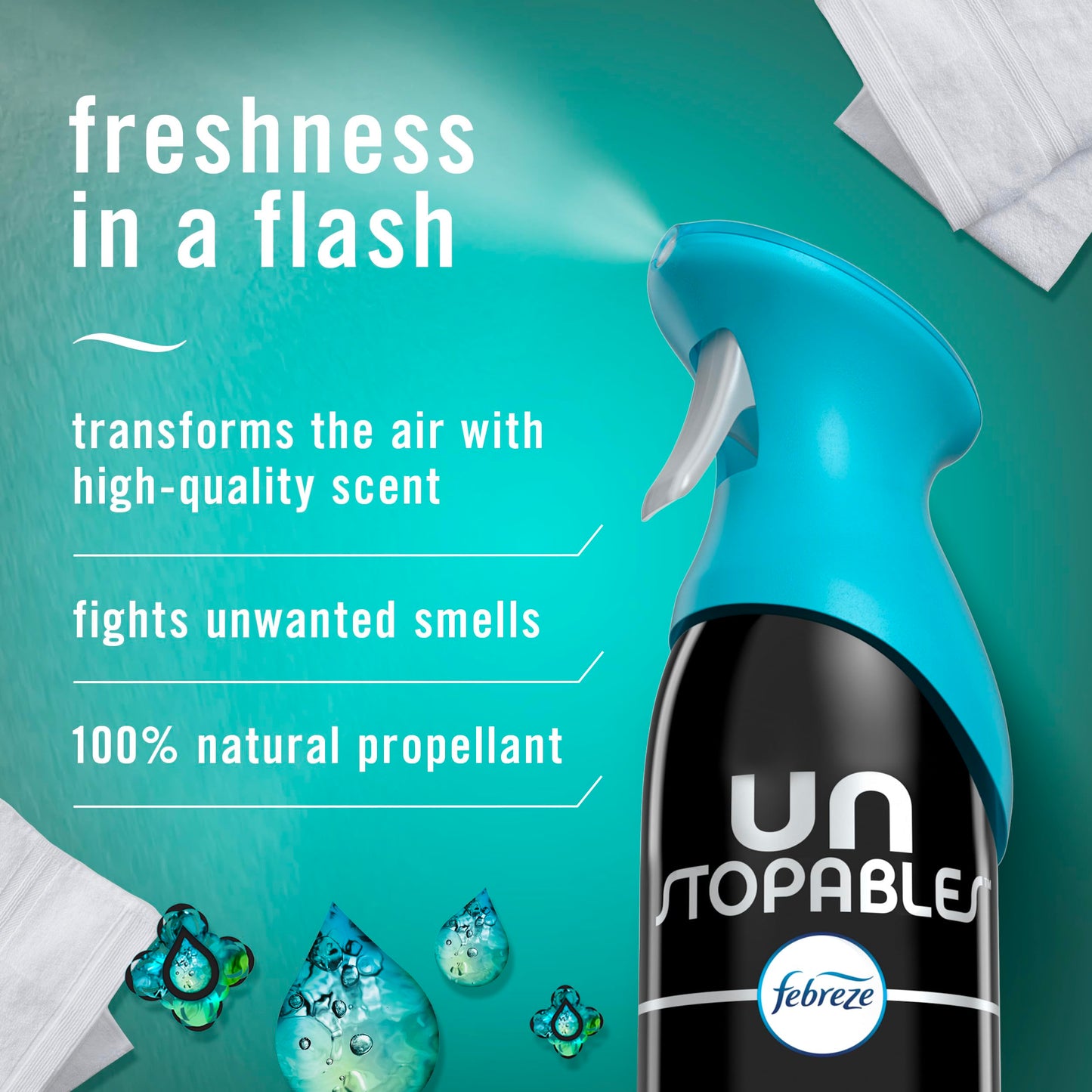 Febreze Air Mist Air Freshener Spray, Odor-Fighting Room Spray, Air Fresheners for Home and Bathroom and Kitchen, Aerosol Can, Unstopables Fresh