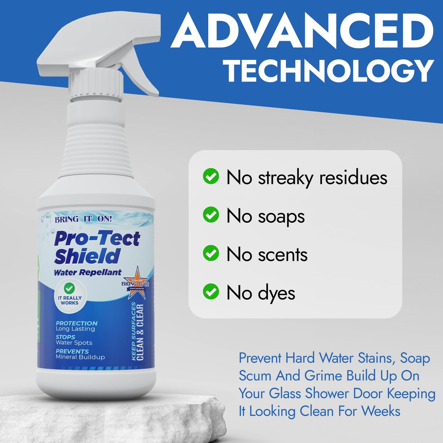 Bring It On Protect Shield Shower Door Water Repellent | Eliminate Hard Water Buildup on Tile and Grout, Glass, Fiberglass Counter Tops, All Hard
