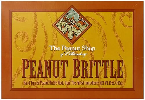 The Peanut Shop of Williamsburg Homestyle Brittle Box, Old-Fashioned Peanut Candy from Williamsburg, Peanut Brittle Hand Pulled in Copper Kettles
